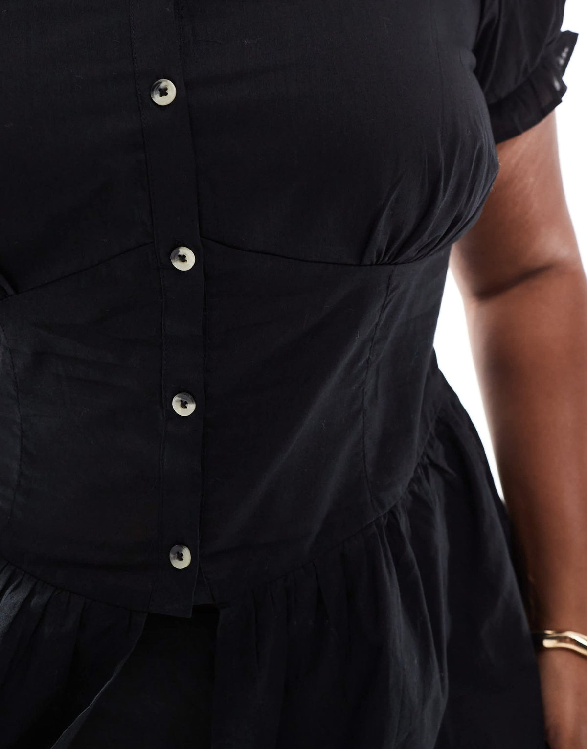 ASOS DESIGN Curve puff sleeve button down milkmaid top in black - ASOS Sample Sale