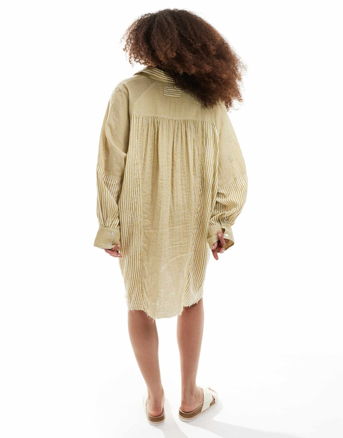 ASOS DESIGN Curve relaxed laundered shirt mini dress in washed lime spliced stripe - ASOS Sample Sale