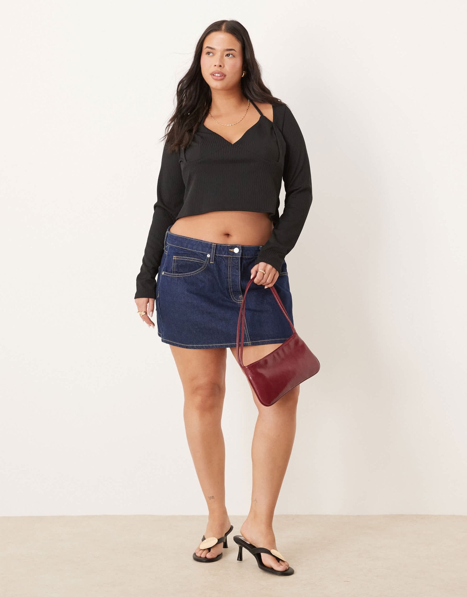 ASOS DESIGN Curve rib halter neck long sleeve top in black - ASOS Sample Sale