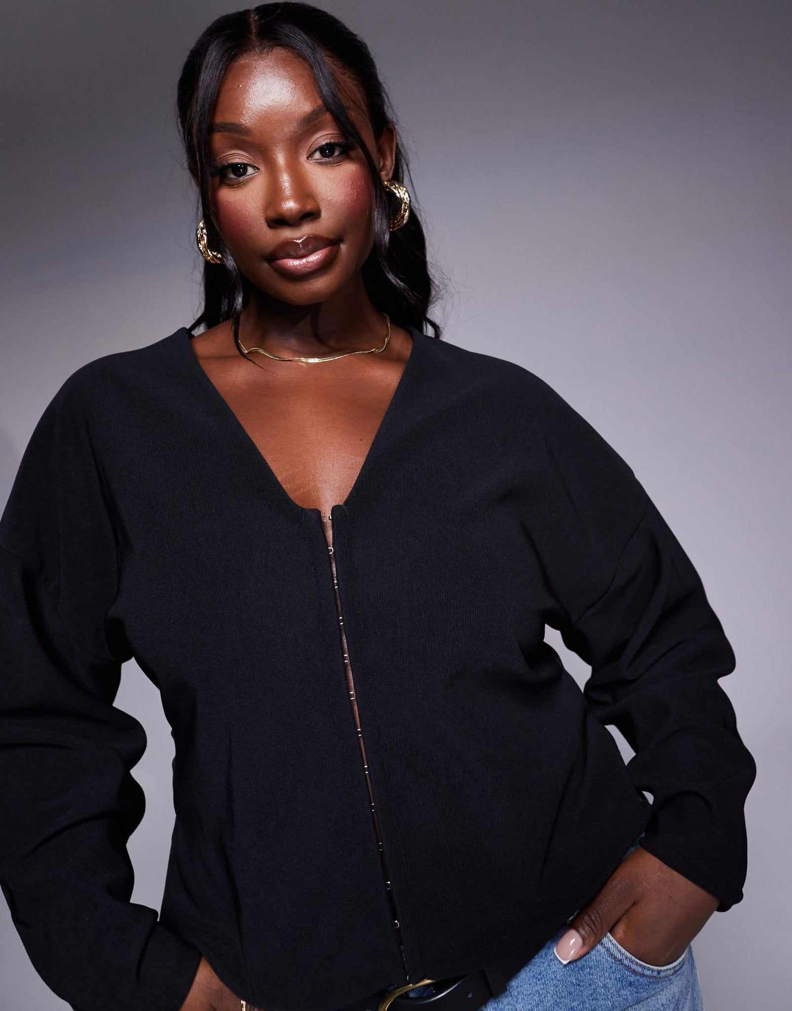 ASOS DESIGN Curve ribbed balloon sleeve structured top in black - ASOS Sample Sale