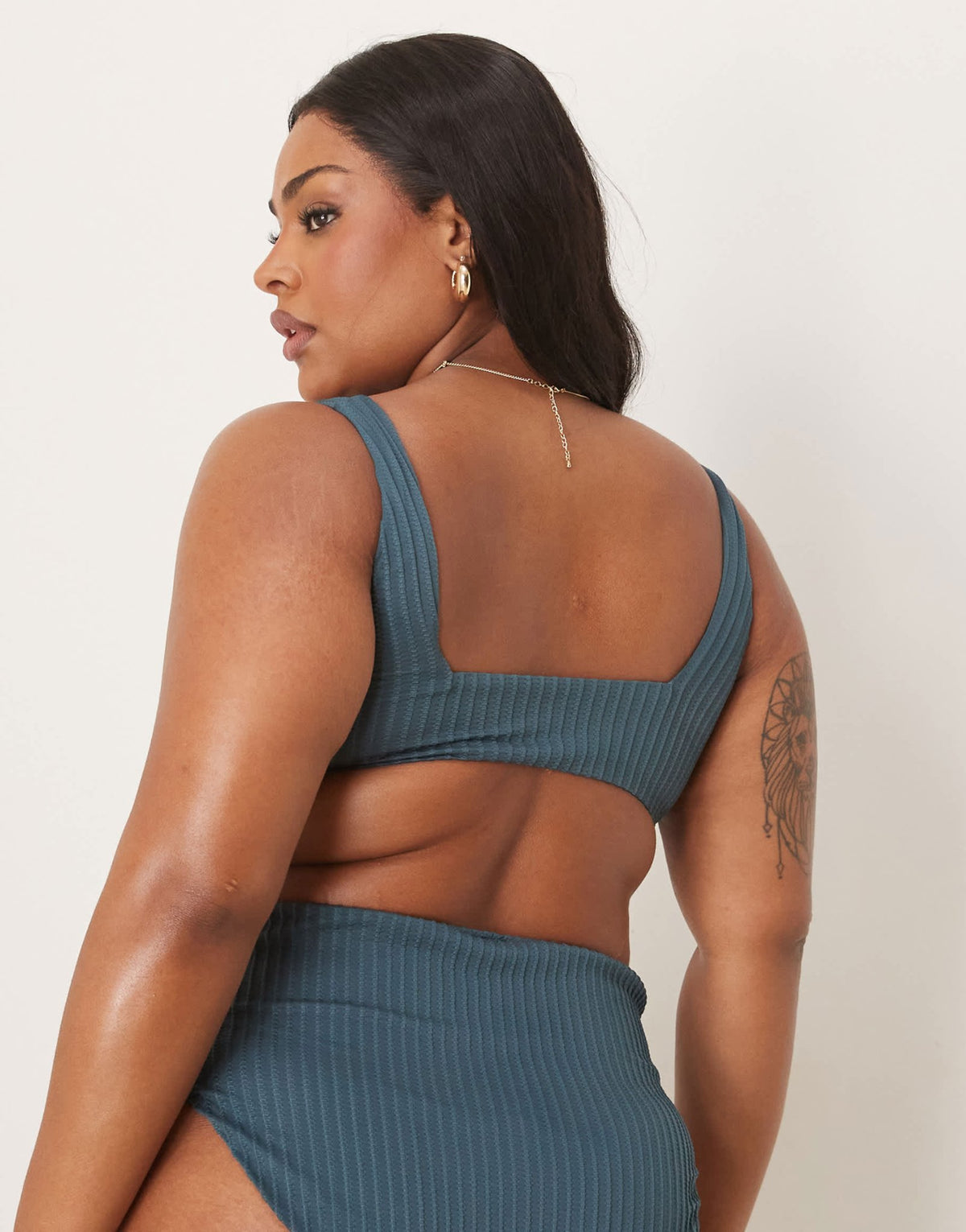 ASOS DESIGN Curve Riddy rib crop bikini top in slate blue - ASOS Sample Sale
