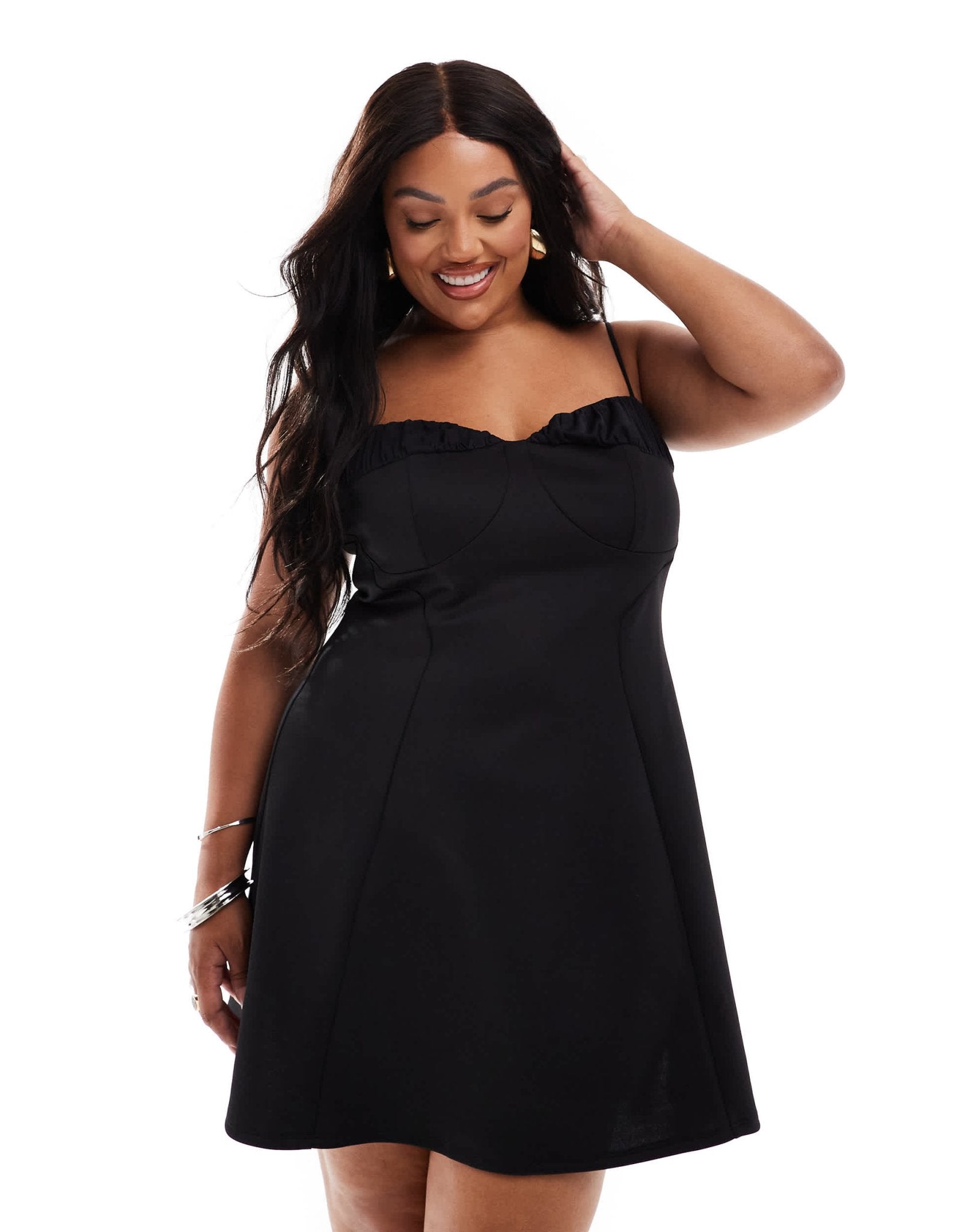 ASOS DESIGN Curve ruched bust cami mini dress in black - ASOS Sample Sale