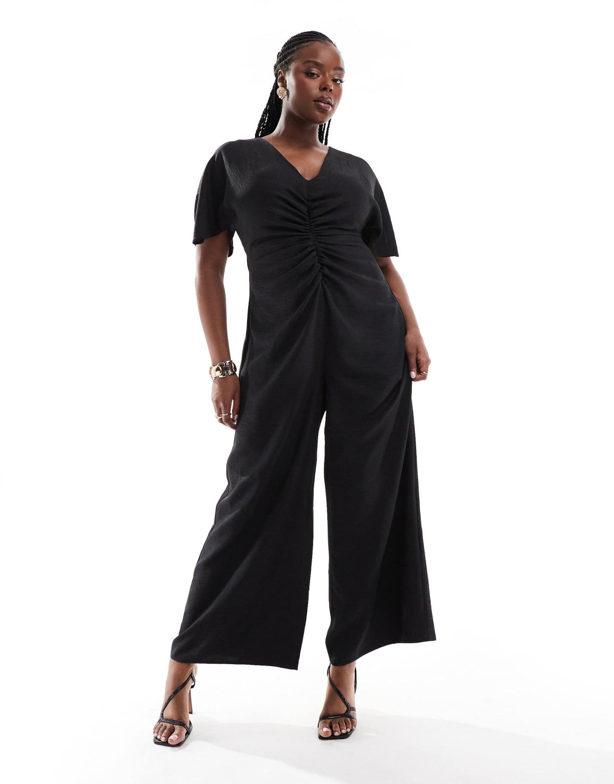 ASOS DESIGN Curve ruched front cut out back jumpsuit in black - ASOS Sample Sale