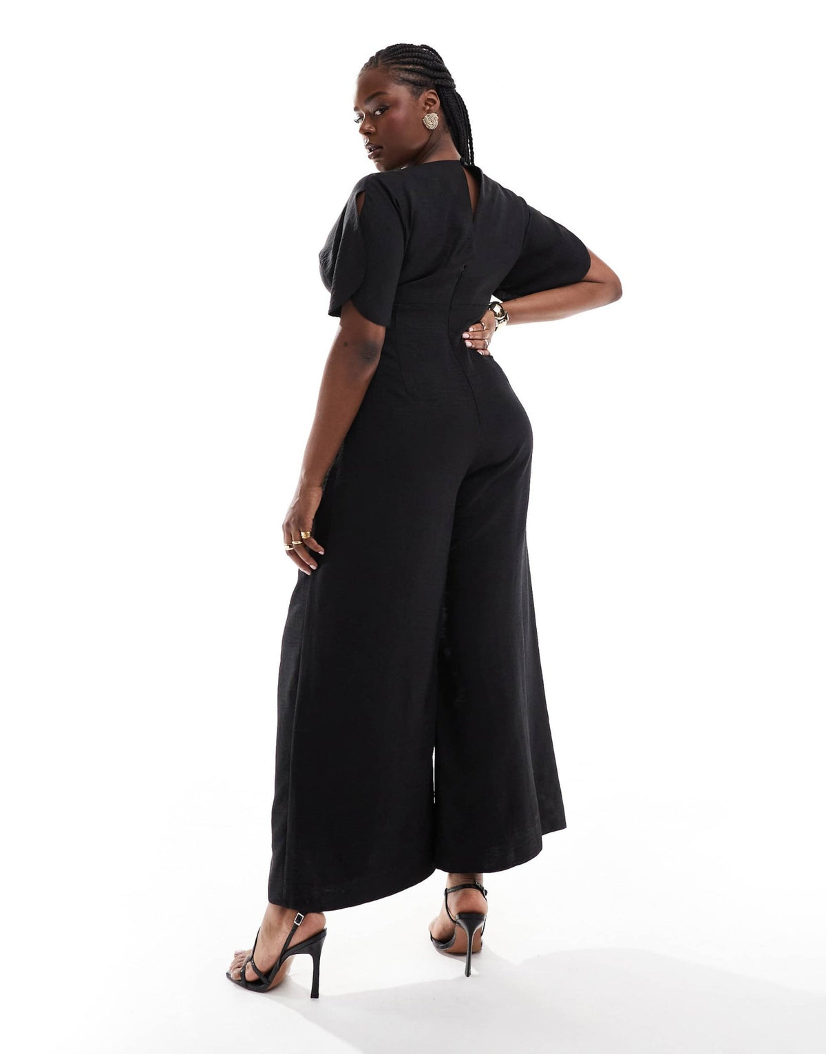 ASOS DESIGN Curve ruched front cut out back jumpsuit in black - ASOS Sample Sale