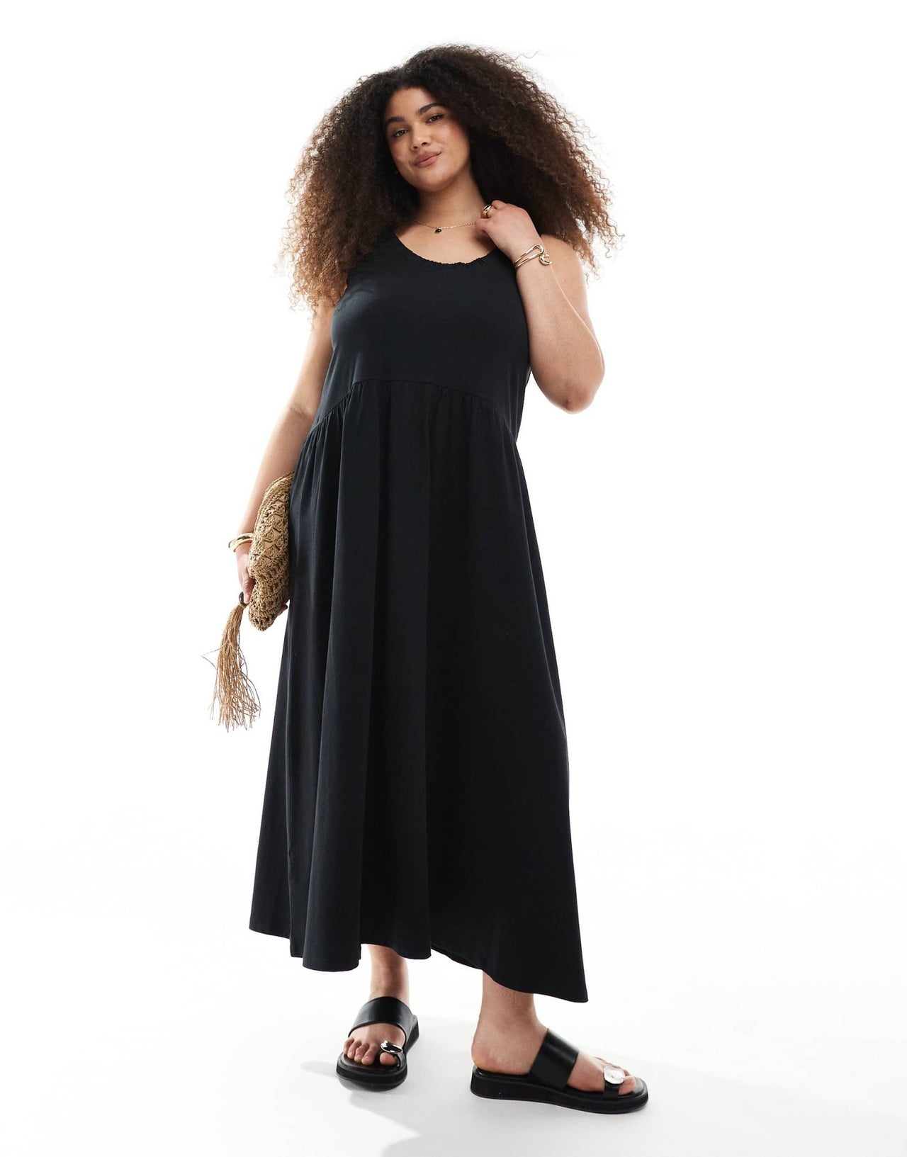 ASOS DESIGN Curve ruched scoop smock midi dress in black - ASOS Sample Sale