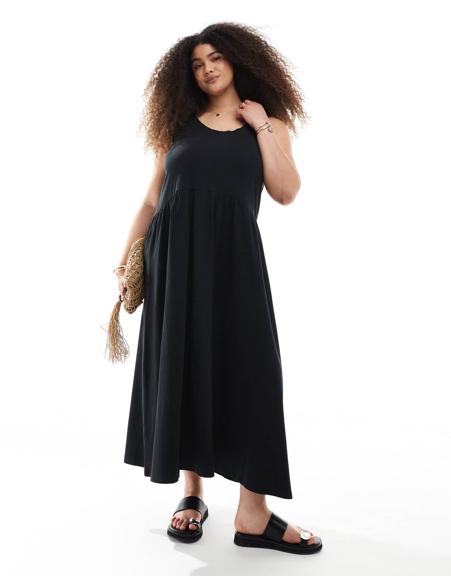 ASOS DESIGN Curve ruched scoop smock midi dress in black - ASOS Sample Sale