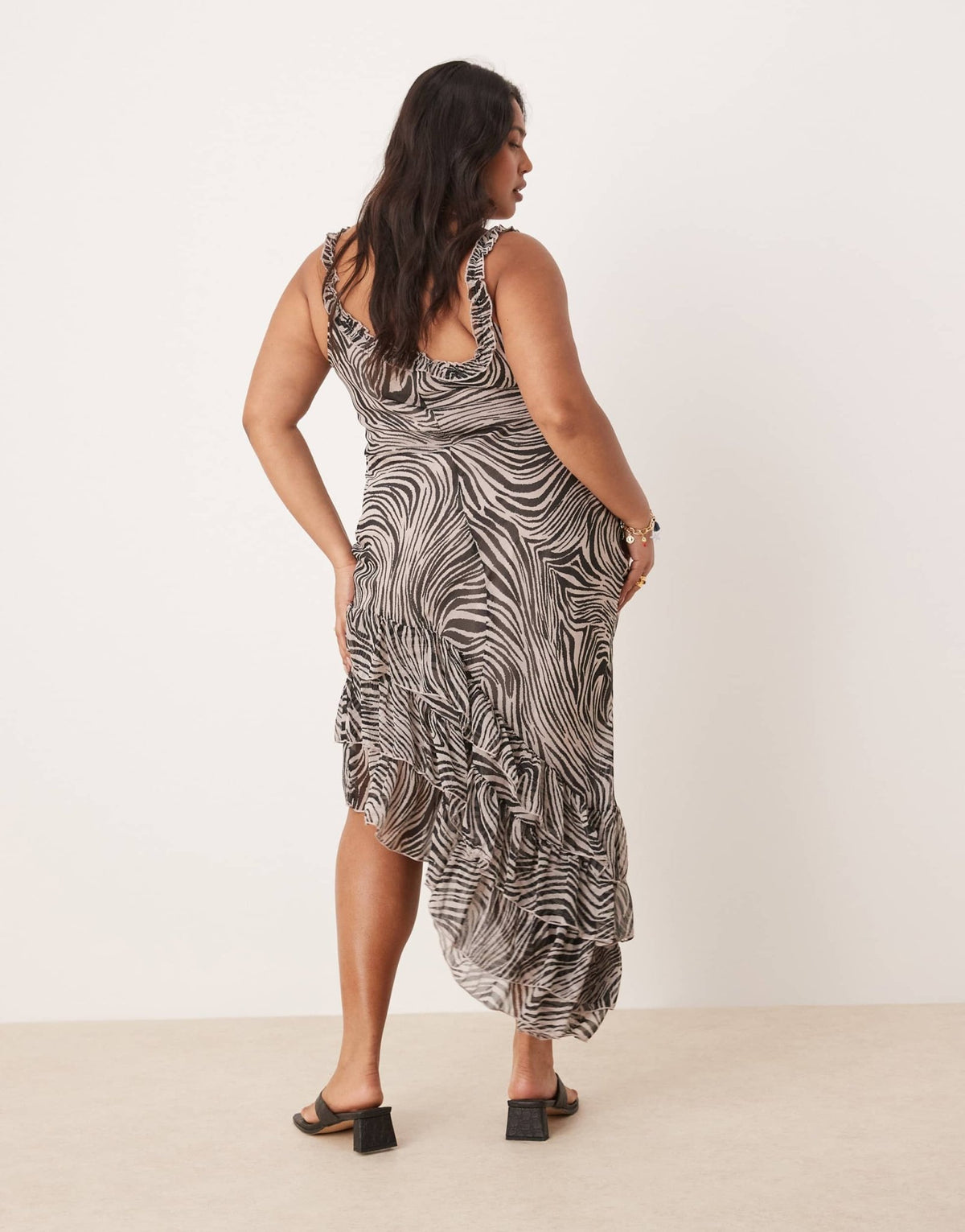 ASOS DESIGN Curve ruffle scoop neck asymmetric frill hem midi dress in animal print - ASOS Sample Sale