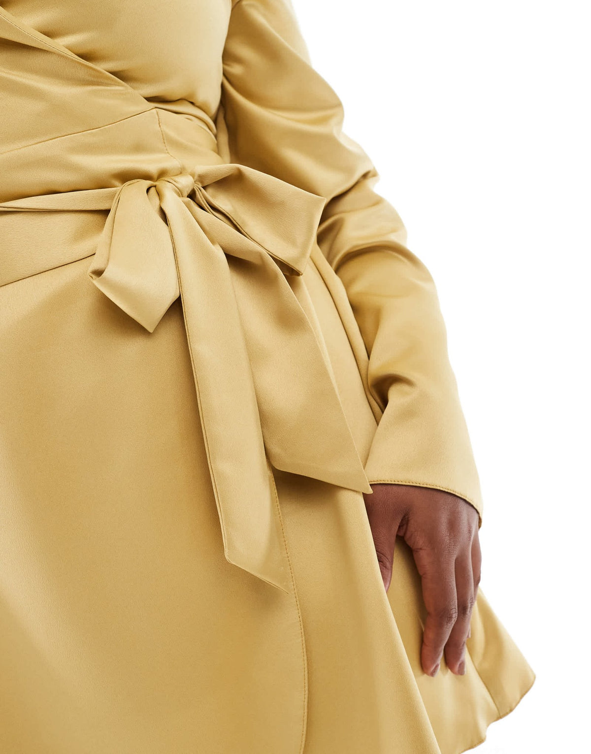 ASOS DESIGN Curve satin long sleeve wrap front mini dress in gold - ASOS Sample Sale