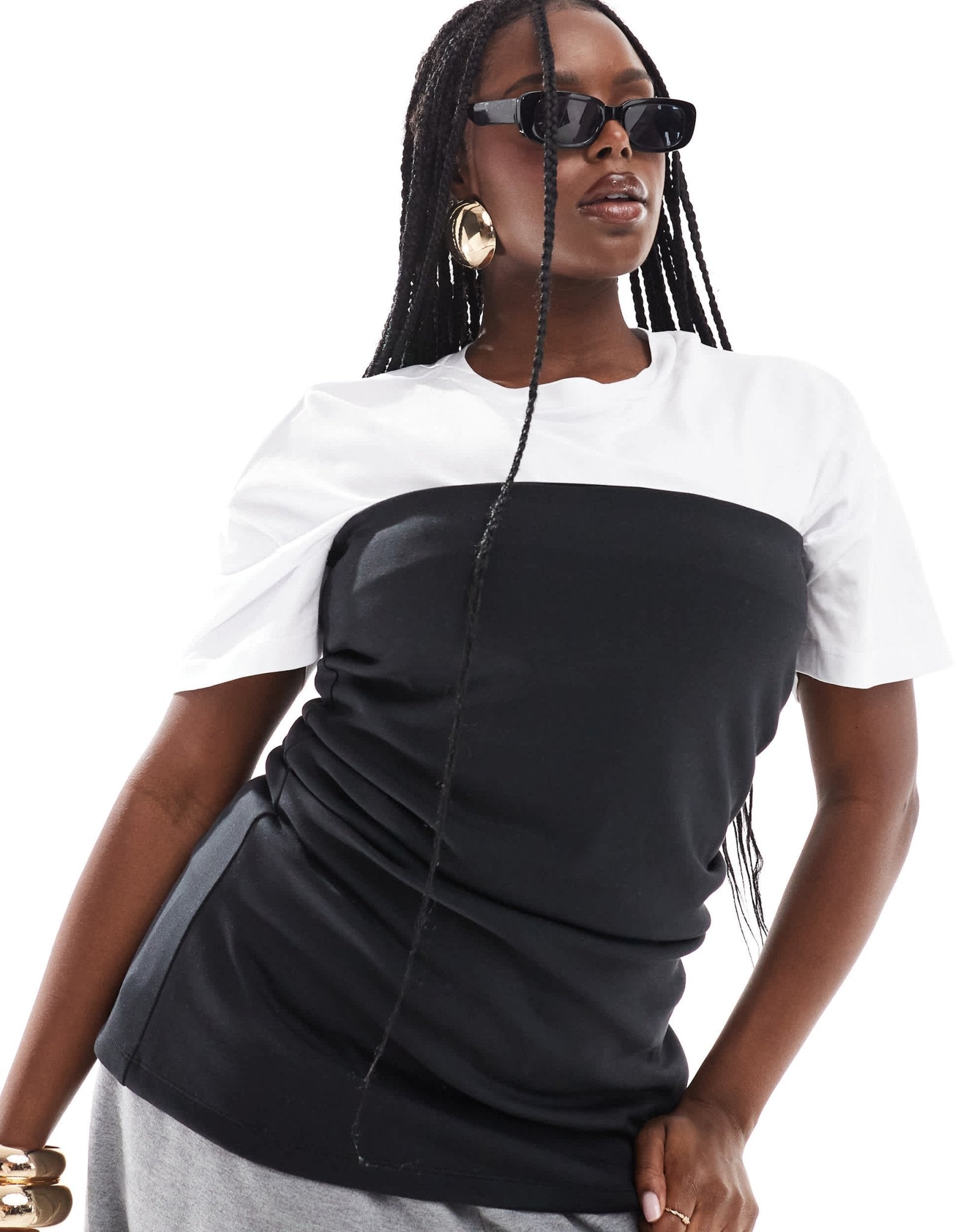 ASOS DESIGN Curve scuba - style fabric 2 in 1 t-shirt in black and white - ASOS Sample Sale