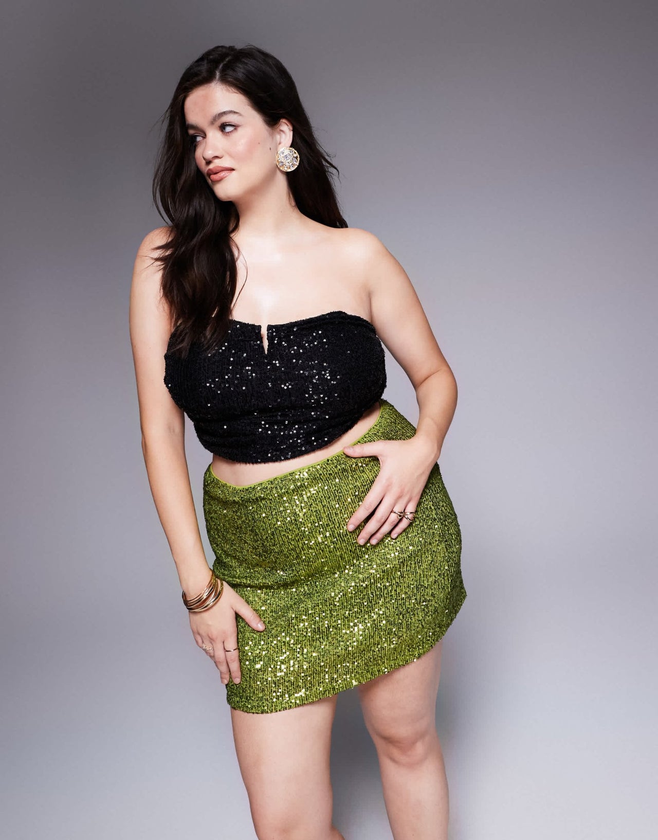 ASOS DESIGN Curve sequin mini skirt in olive - ASOS Sample Sale
