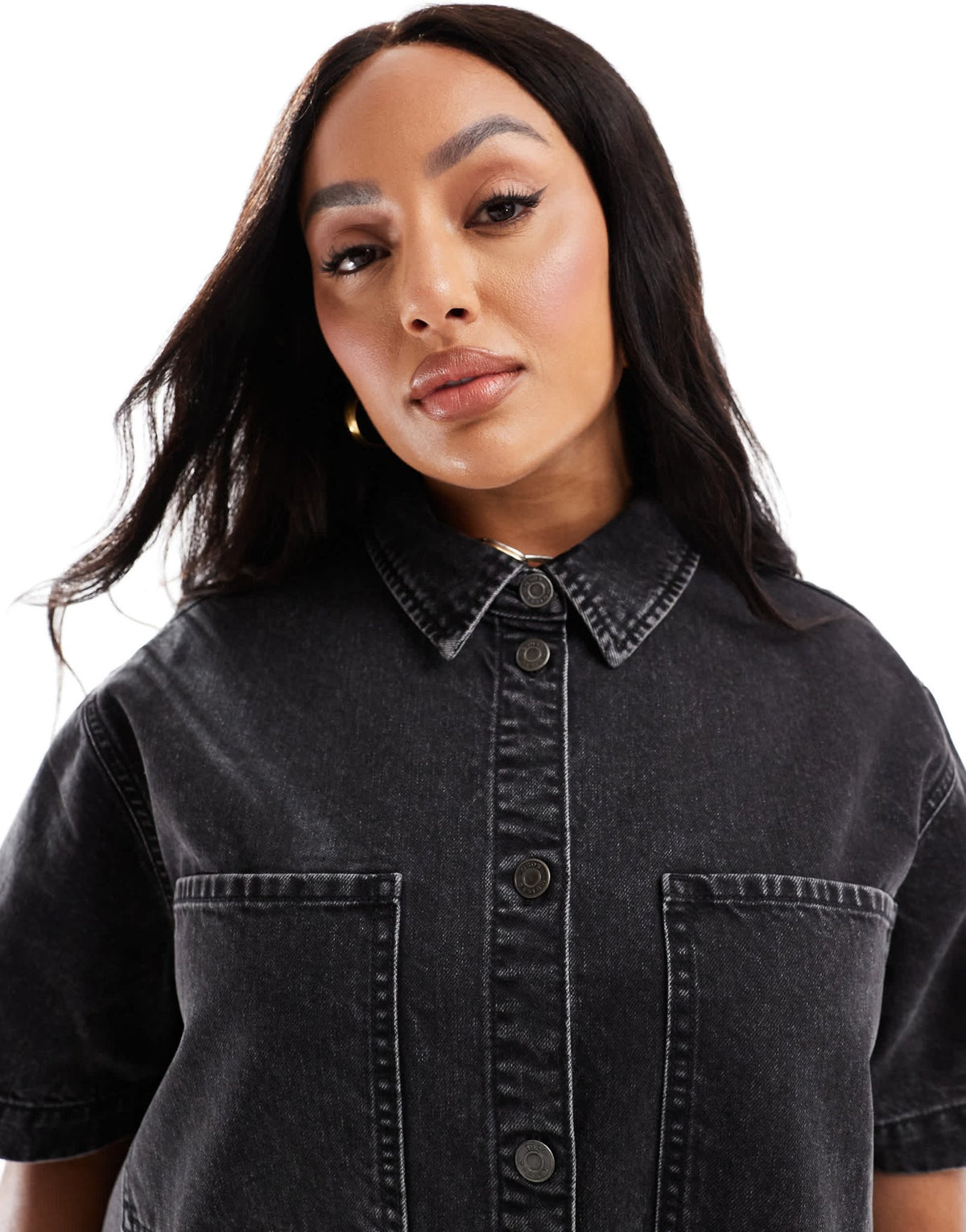 ASOS DESIGN Curve short sleeve denim shirt dress in wash black - ASOS Sample Sale