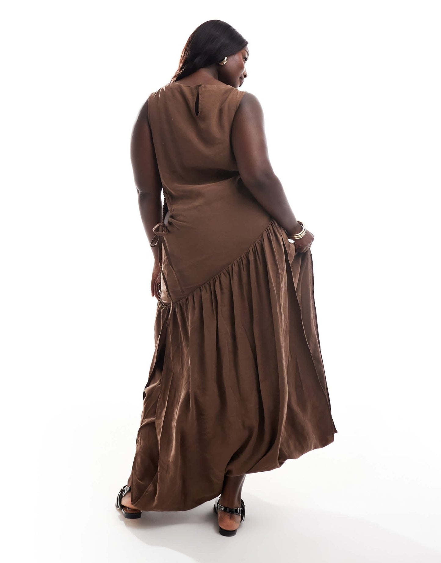 ASOS DESIGN Curve soft draped midi dress with drawstring tie sides in brown - ASOS Sample Sale