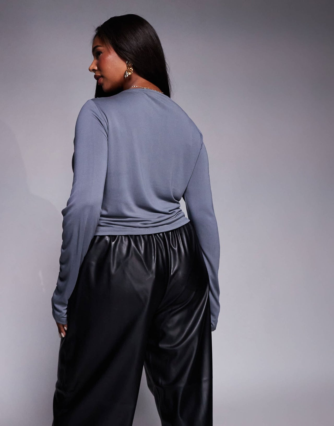 ASOS DESIGN Curve soft handle long sleeve top with front asymmetric ruching in slate blue - ASOS Sample Sale