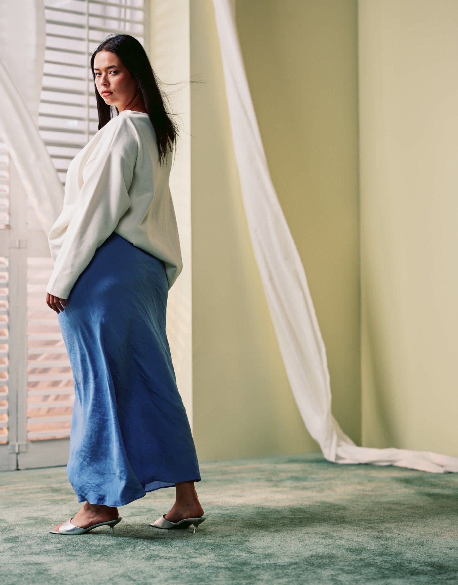 ASOS DESIGN curve soft touch bias maxi skirt in blue - ASOS Sample Sale