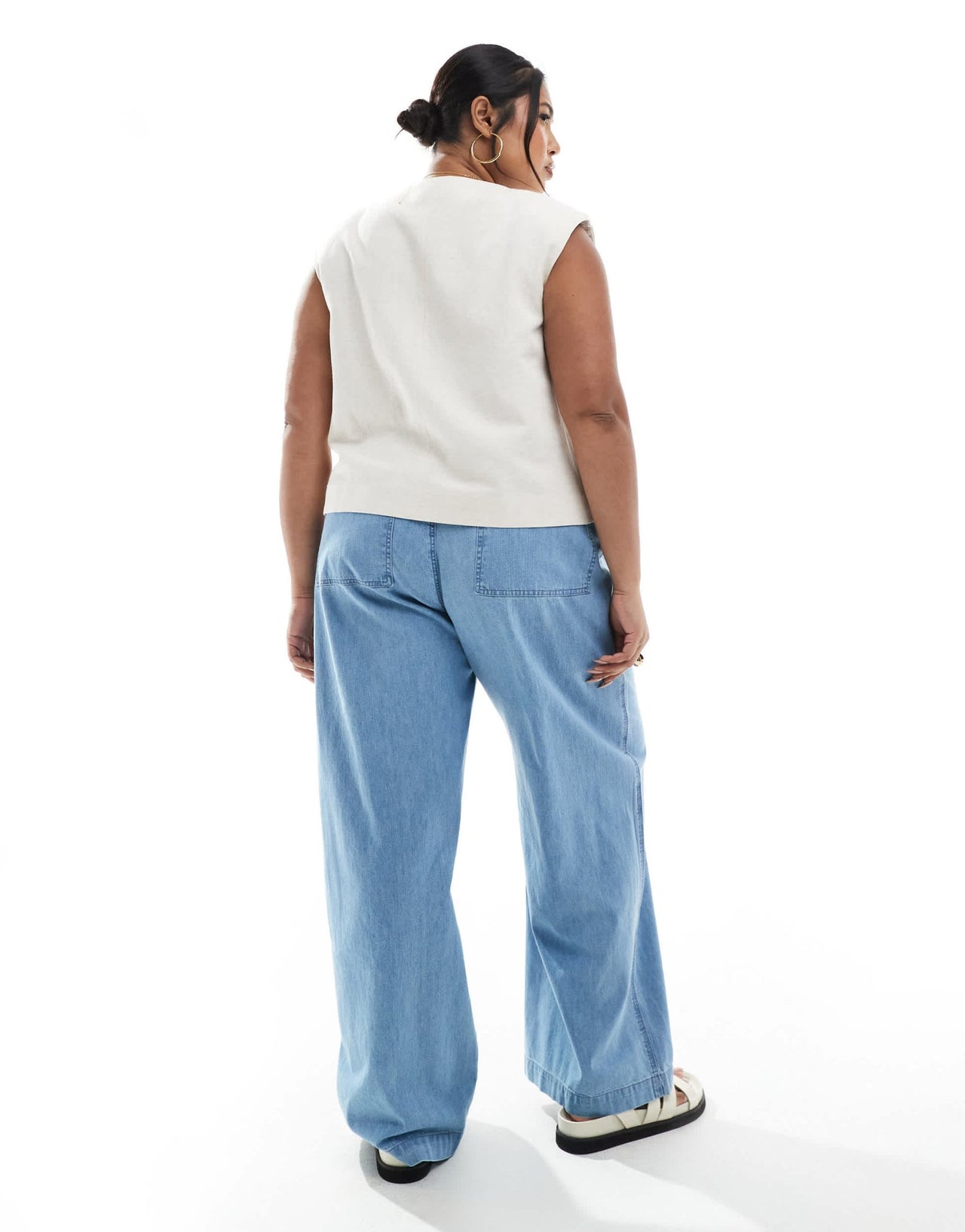ASOS DESIGN Curve soft wide leg jean with tie waist in mid blue - ASOS Sample Sale