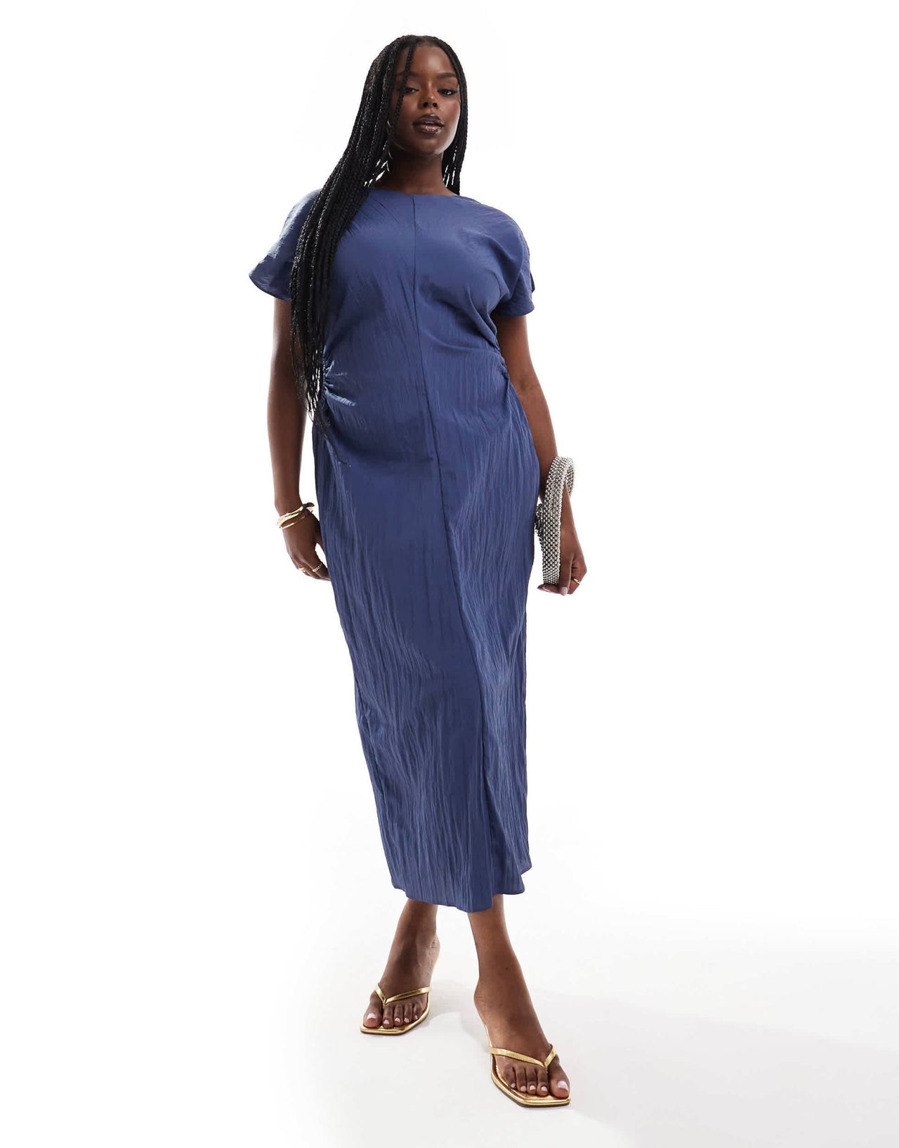 asos cut out midi dress ASOS DESIGN Curve split cap sleeve cut out midi dress in washed blue