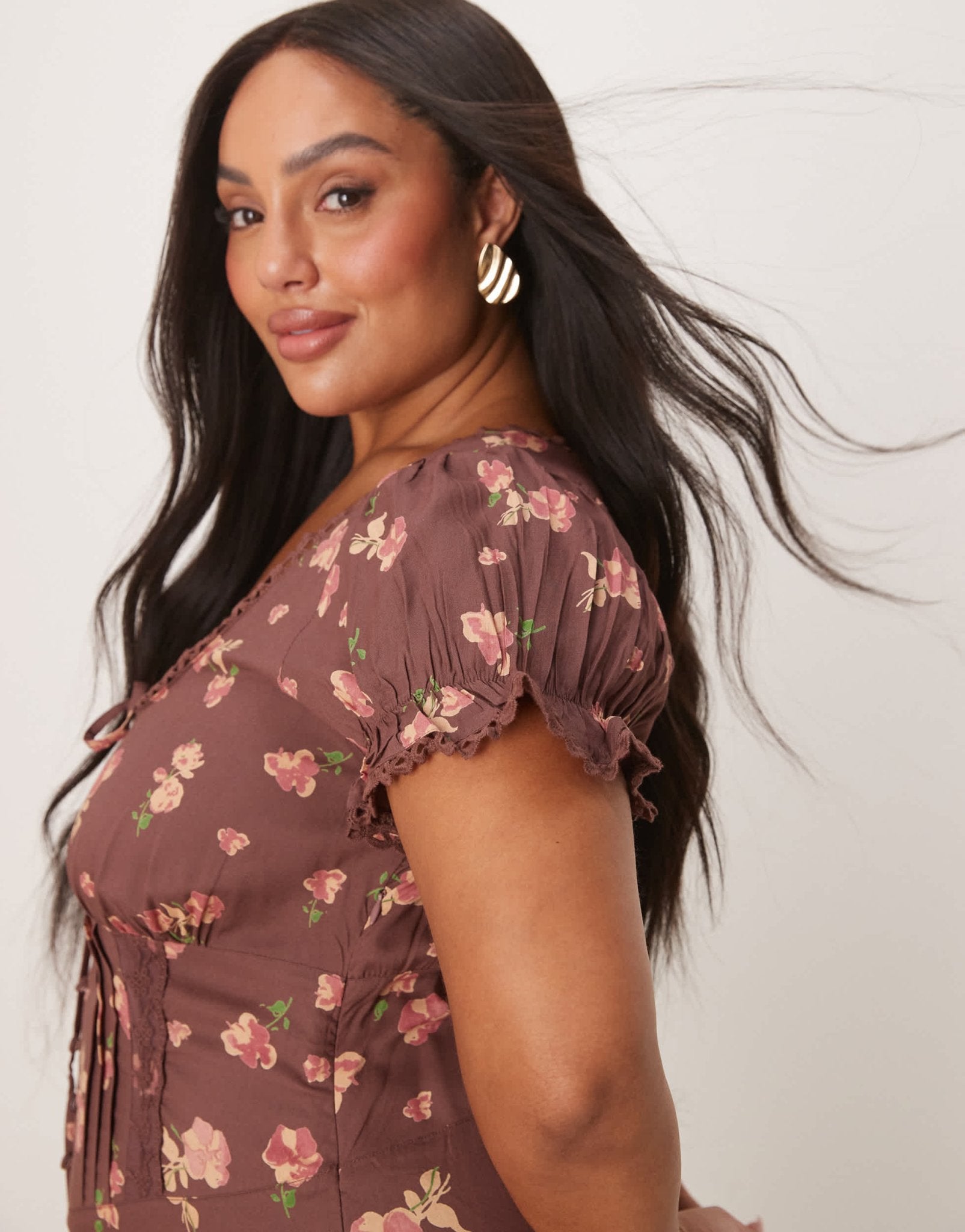 ASOS DESIGN Curve spun lace trim corset waist jumpsuit in mauve floral print - ASOS Sample Sale