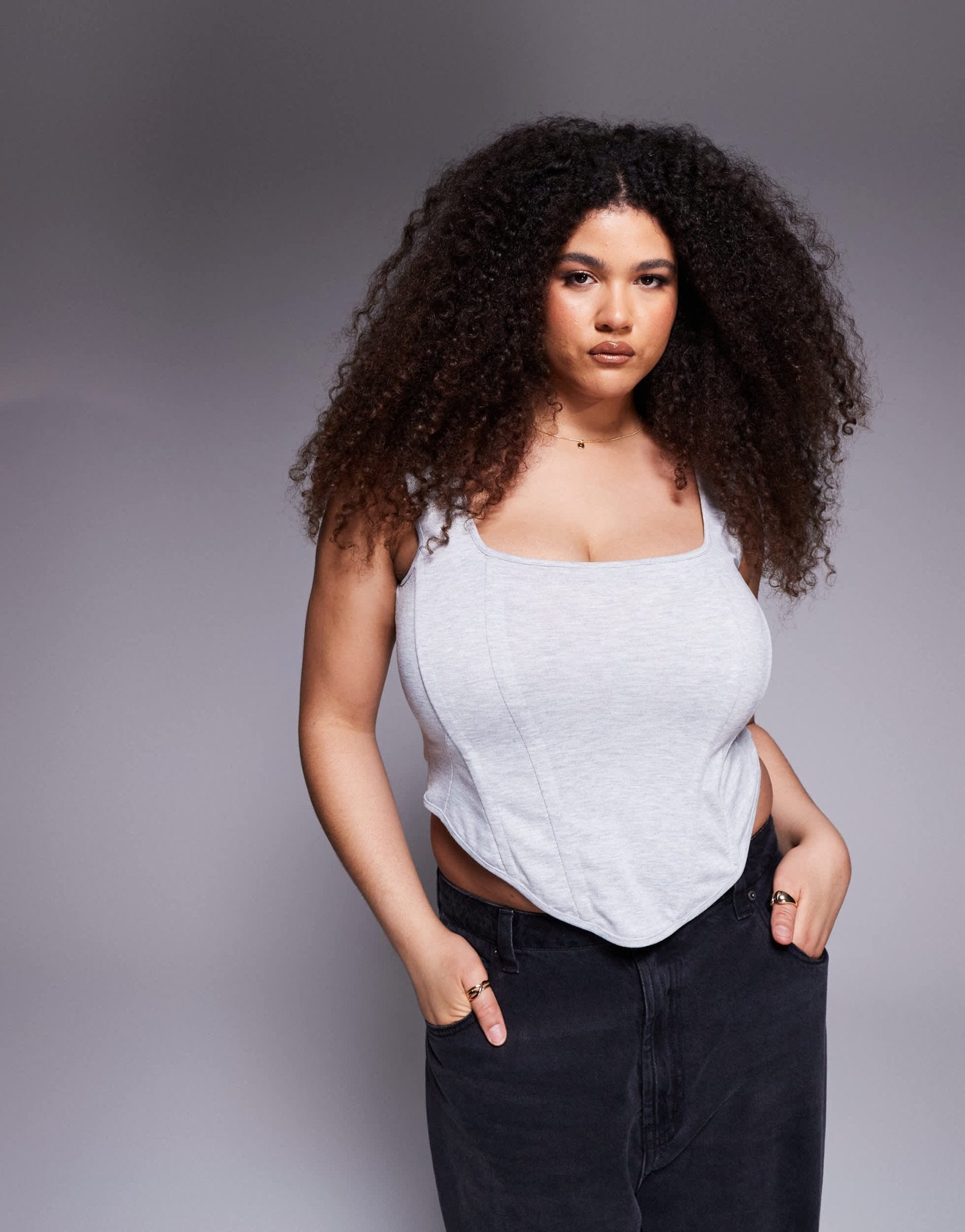 ASOS DESIGN Curve square neck corset top in grey marl - ASOS Sample Sale
