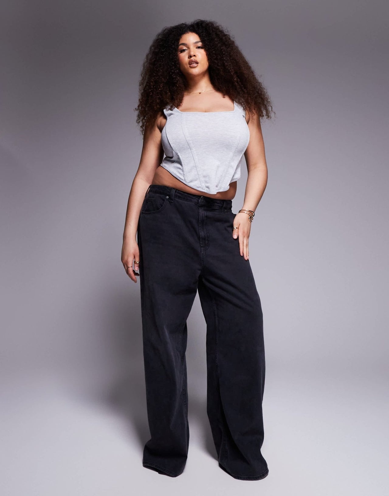 ASOS DESIGN Curve square neck corset top in grey marl - ASOS Sample Sale