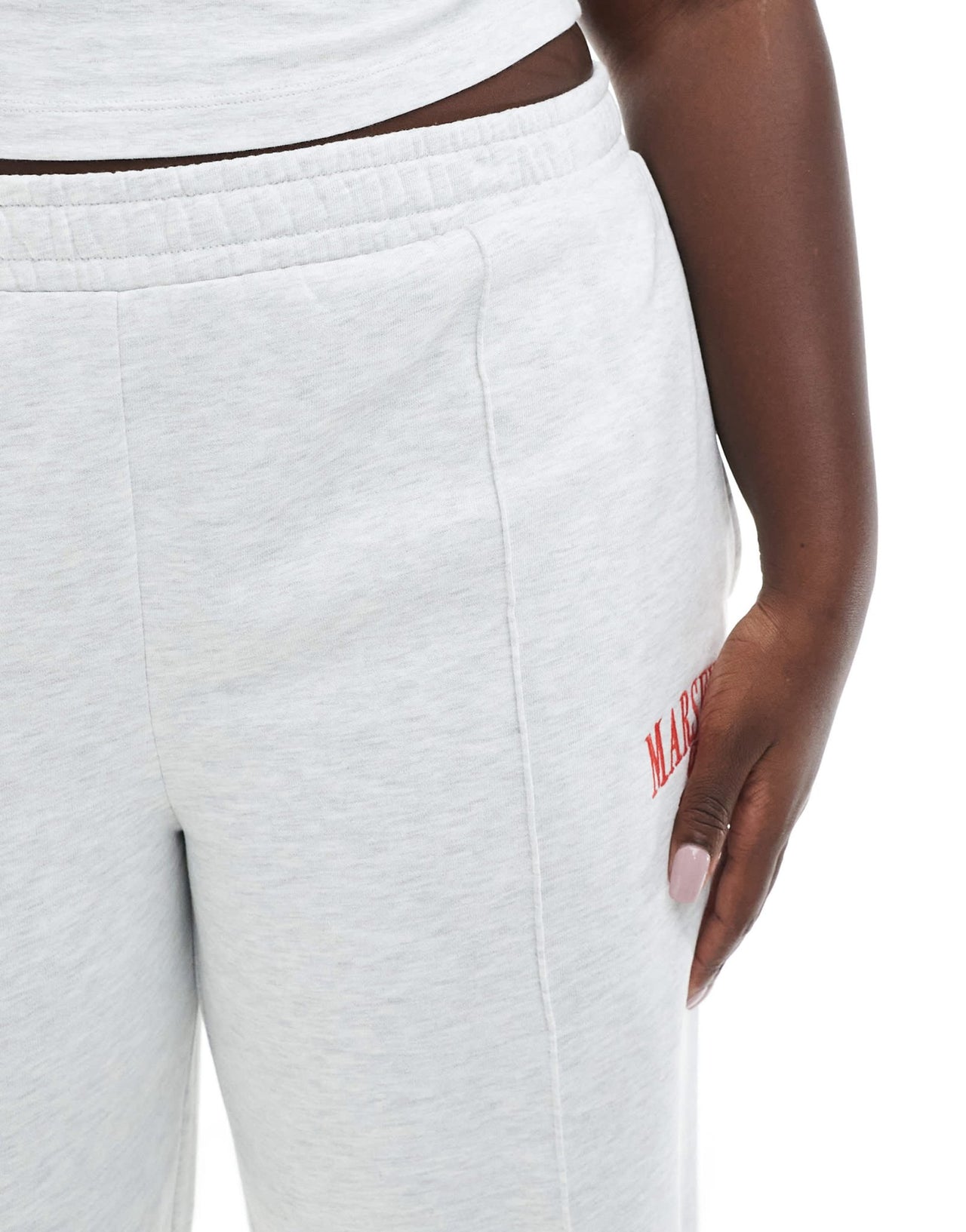 ASOS DESIGN Curve straight leg jogger with Marseille embroidered graphic in ice marl - ASOS Sample Sale