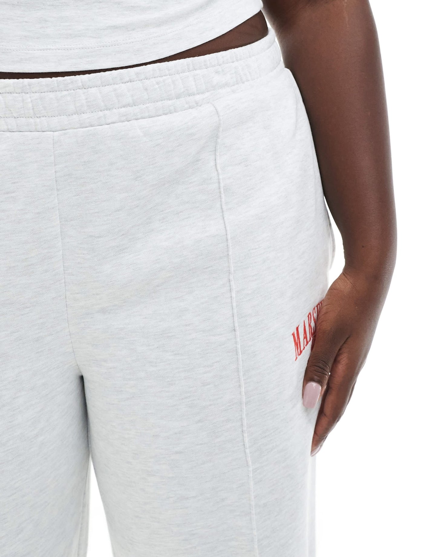 ASOS DESIGN Curve straight leg jogger with Marseille embroidered graphic in ice marl - ASOS Sample Sale