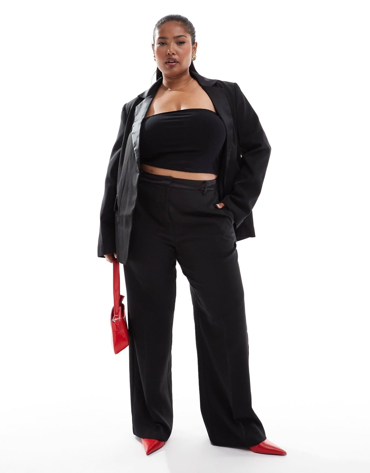 ASOS DESIGN Curve straight leg tailored tux trouser co - ord in black - ASOS Sample Sale