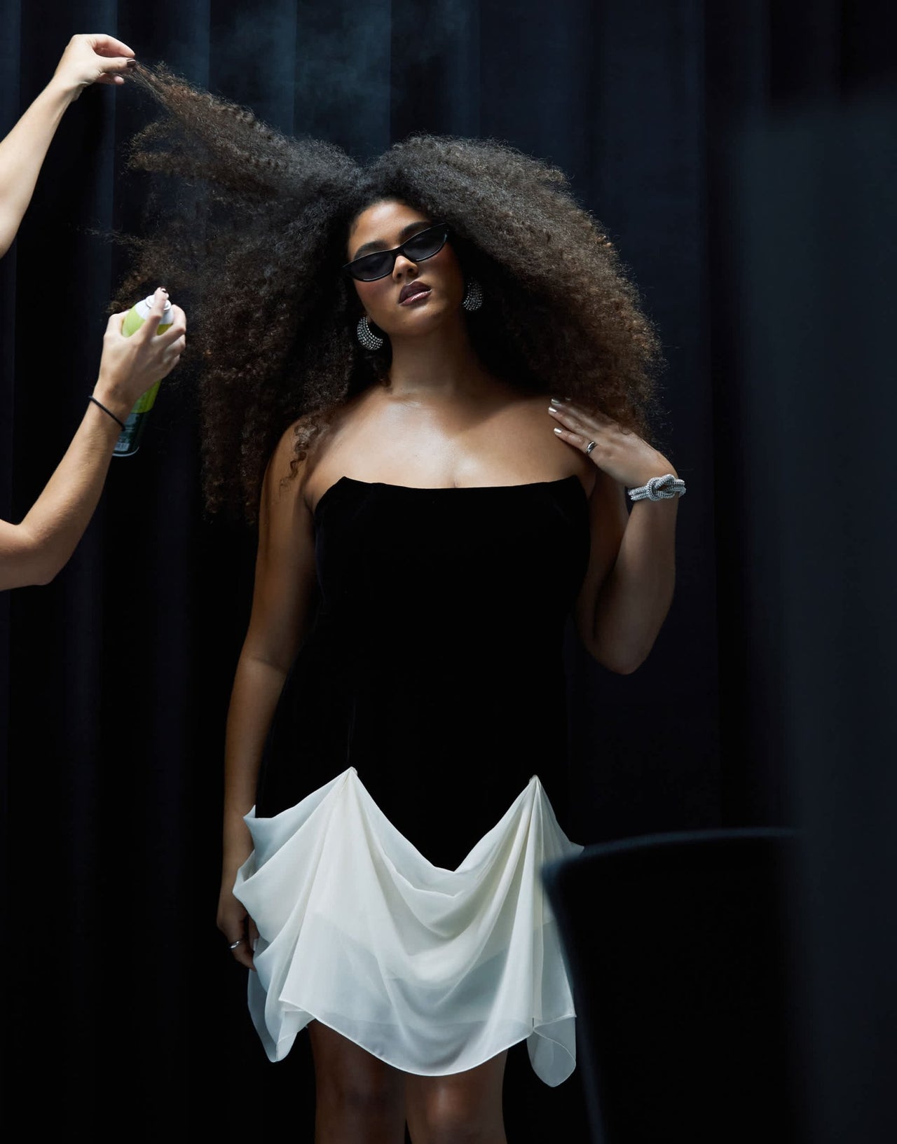 ASOS DESIGN Curve structured velvet mini dress with contrast draped chiffon skirt in black - ASOS Sample Sale