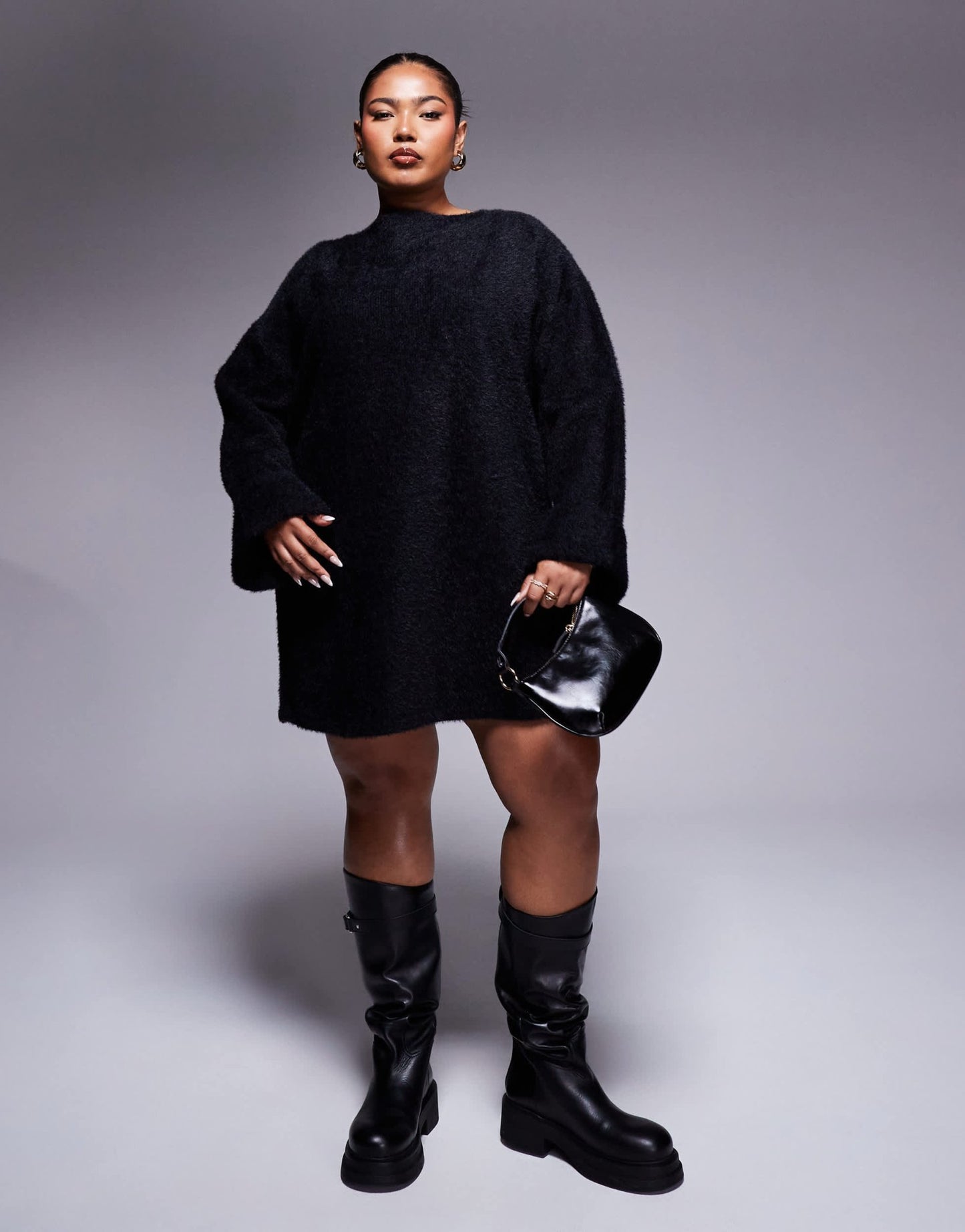 ASOS DESIGN Curve supersoft fluffy slouchy jumper mini dress in black - ASOS Sample Sale