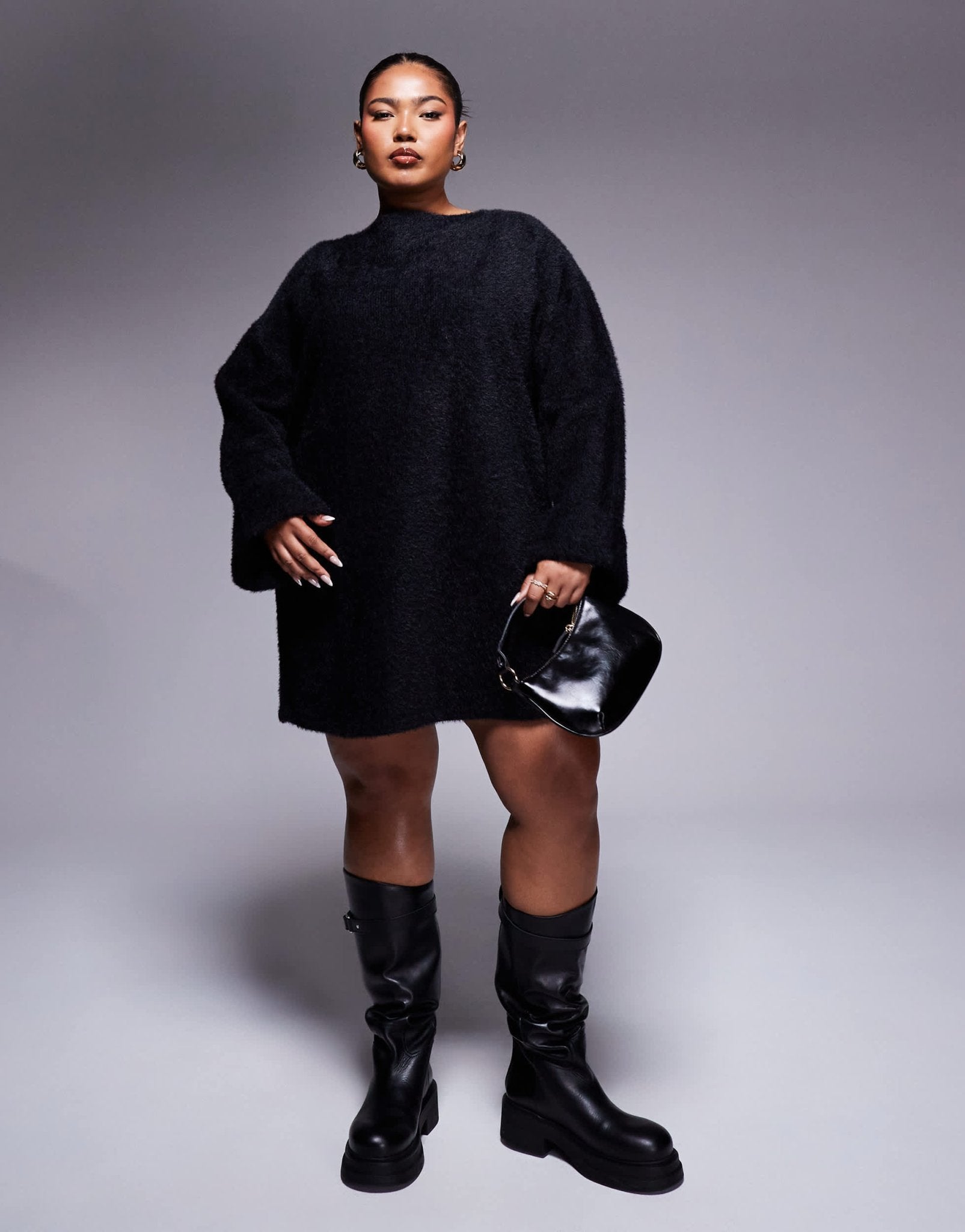 ASOS DESIGN Curve supersoft fluffy slouchy jumper mini dress in black - ASOS Sample Sale