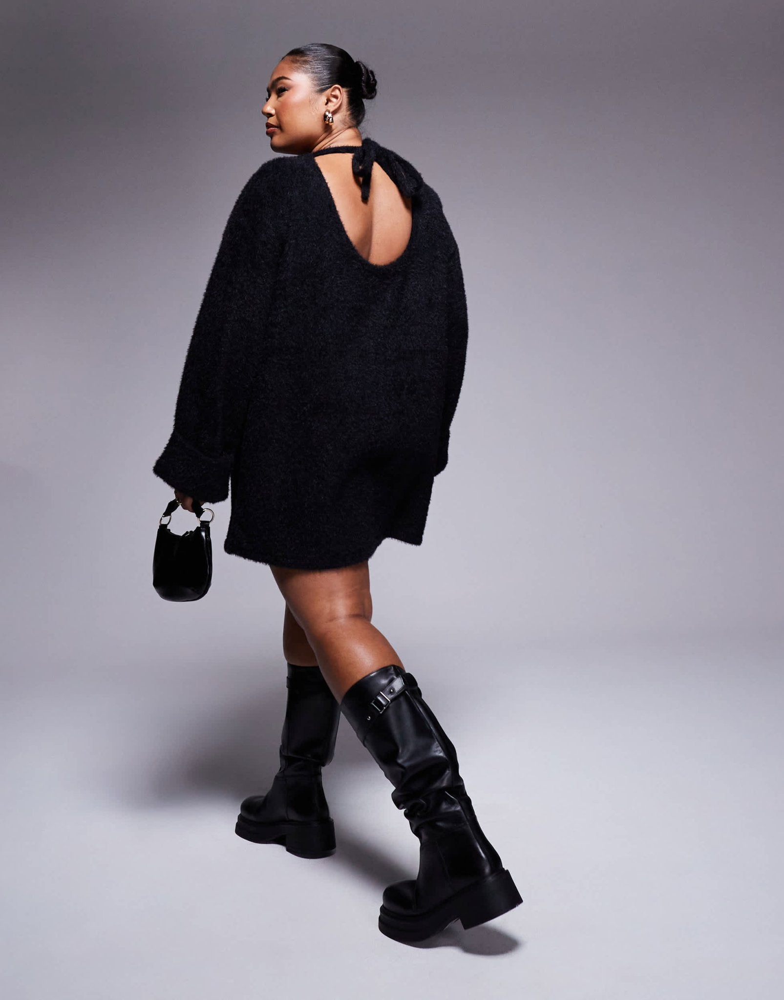 ASOS DESIGN Curve supersoft fluffy slouchy jumper mini dress in black - ASOS Sample Sale
