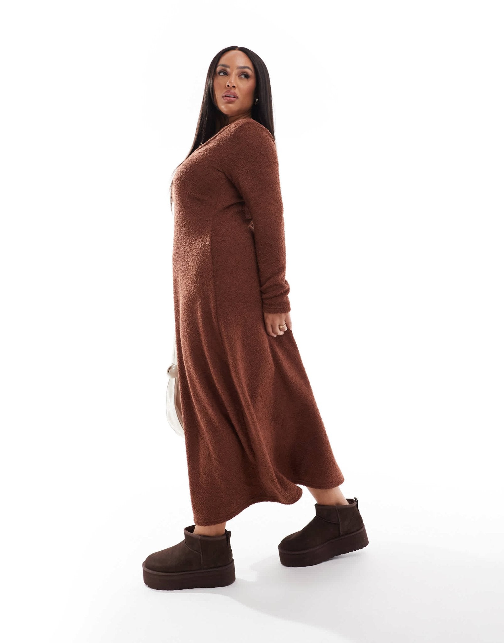 ASOS DESIGN Curve supersoft scoop neck fit and flare midi dress in chocolate - ASOS Sample Sale