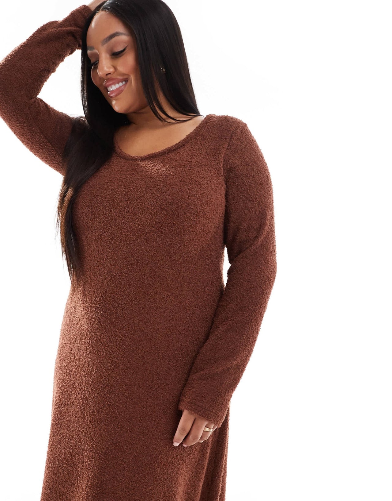 ASOS DESIGN Curve supersoft scoop neck fit and flare midi dress in chocolate - ASOS Sample Sale