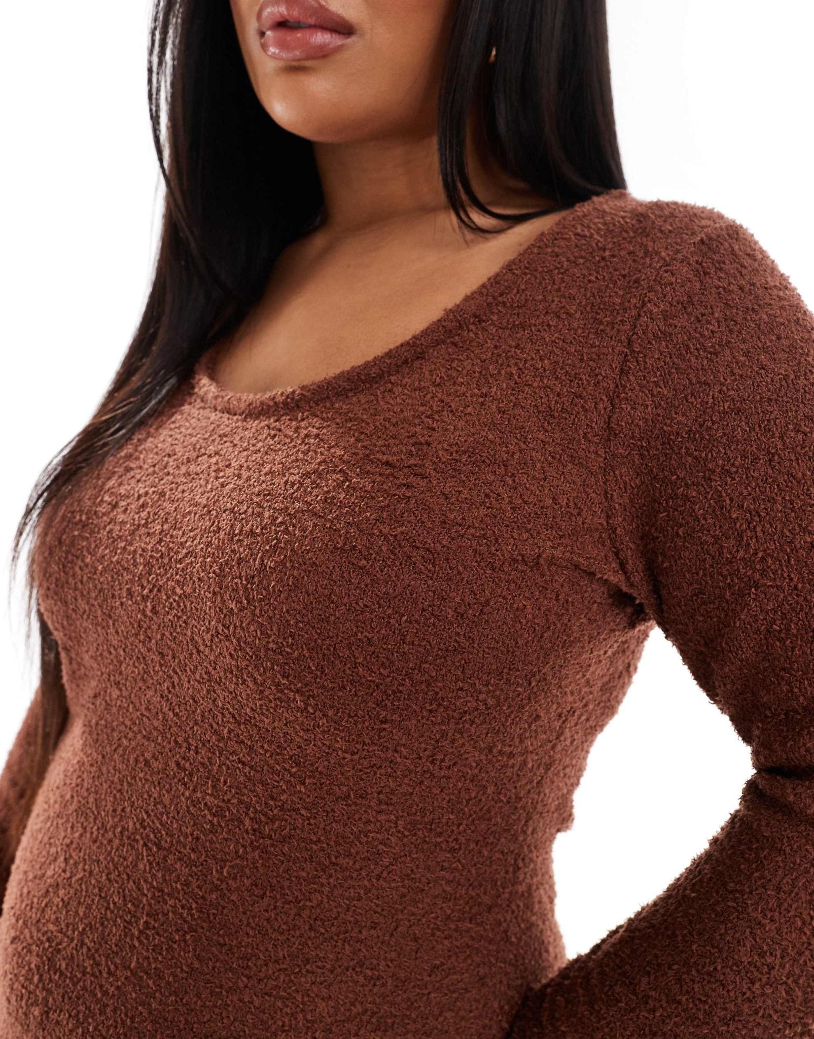 ASOS DESIGN Curve supersoft scoop neck fit and flare midi dress in chocolate - ASOS Sample Sale