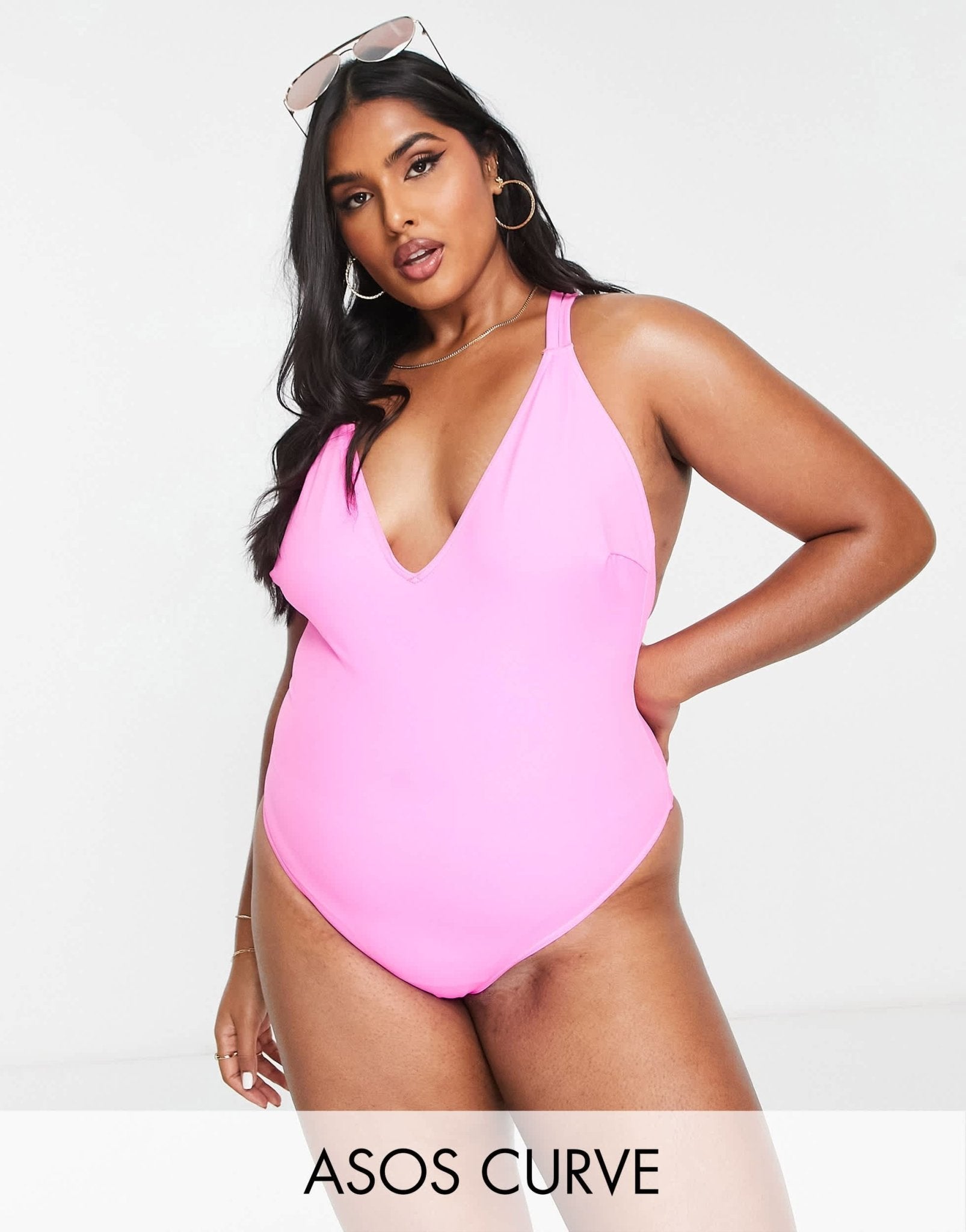 ASOS DESIGN Curve T back swimsuit in bright pink - ASOS Sample Sale