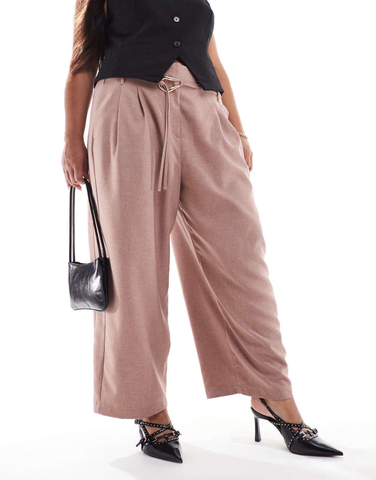 ASOS DESIGN Curve tailored barrel leg trouser with double ties in mink - ASOS Sample Sale