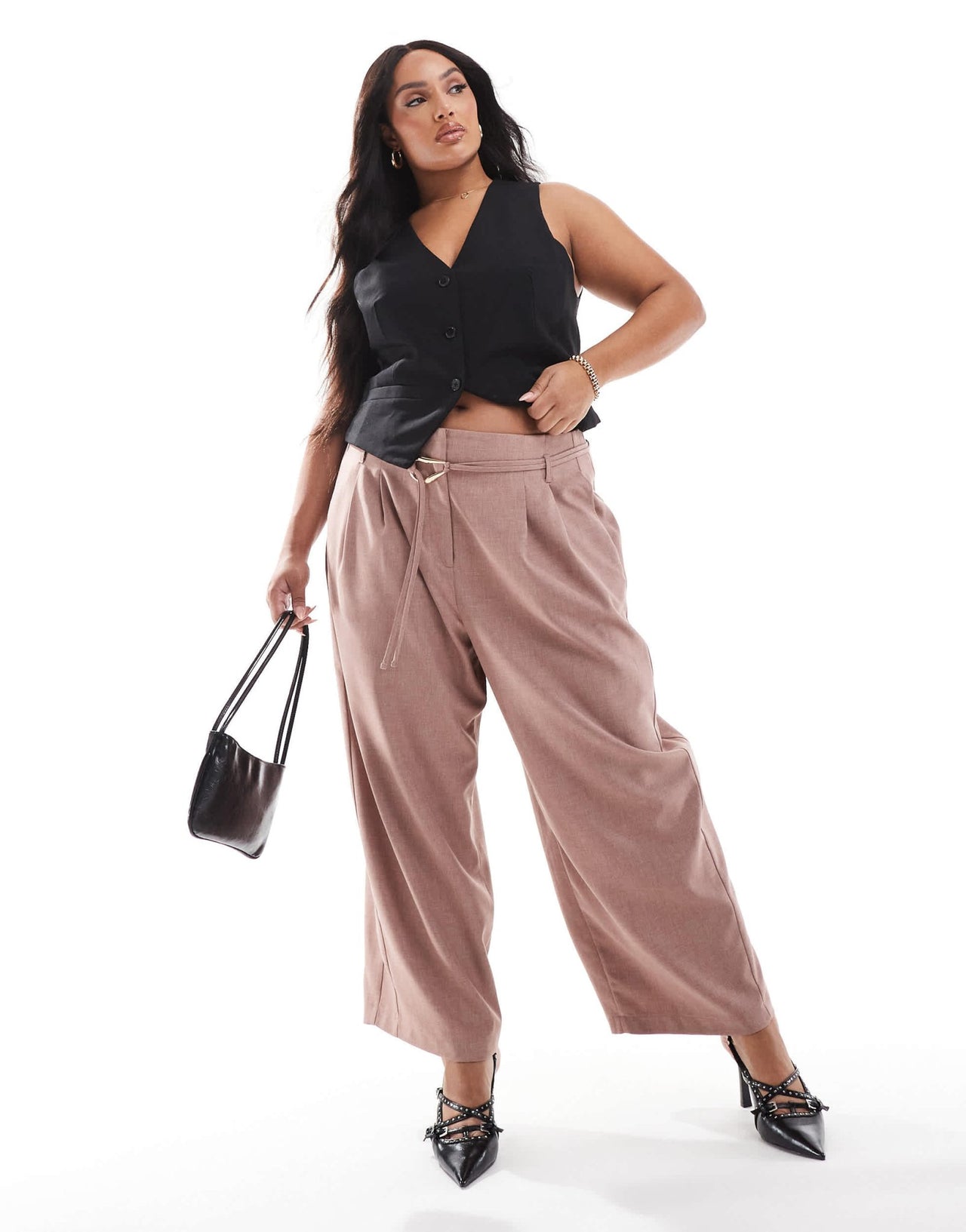 ASOS DESIGN Curve tailored barrel leg trouser with double ties in mink - ASOS Sample Sale