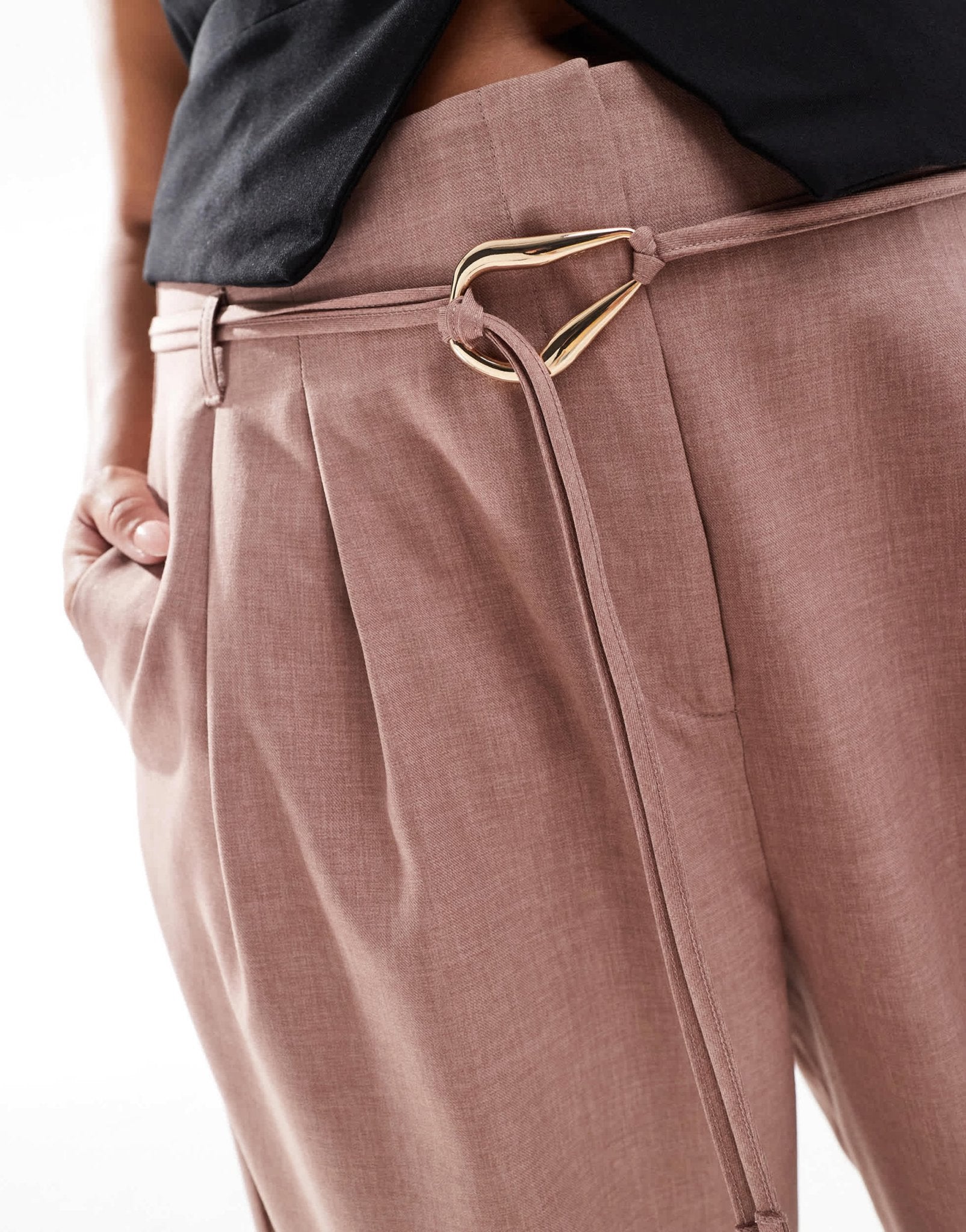 ASOS DESIGN Curve tailored barrel leg trouser with double ties in mink - ASOS Sample Sale