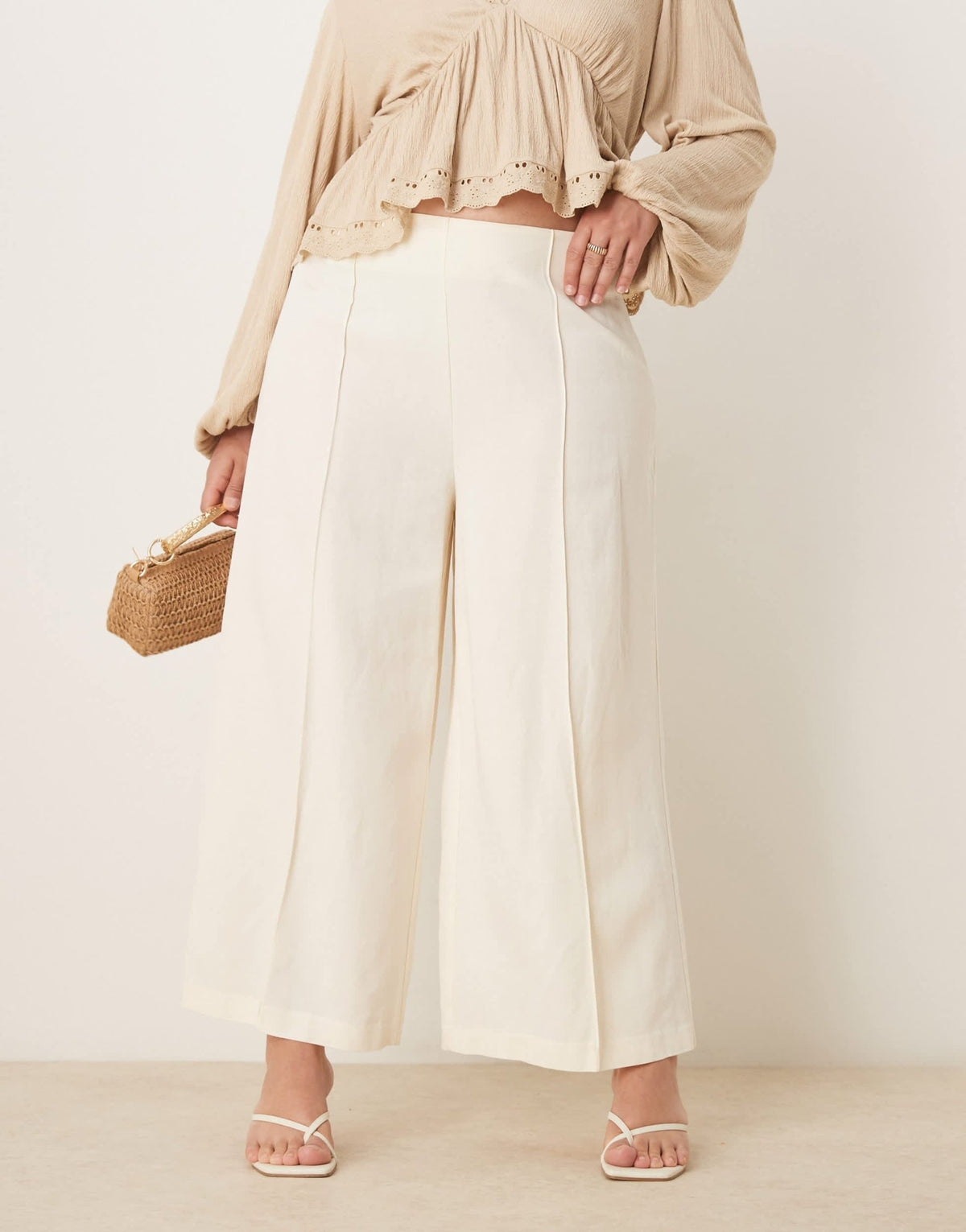 ASOS DESIGN Curve tailored culotte trousers with linen in ivory - STONE - ASOS Sample Sale