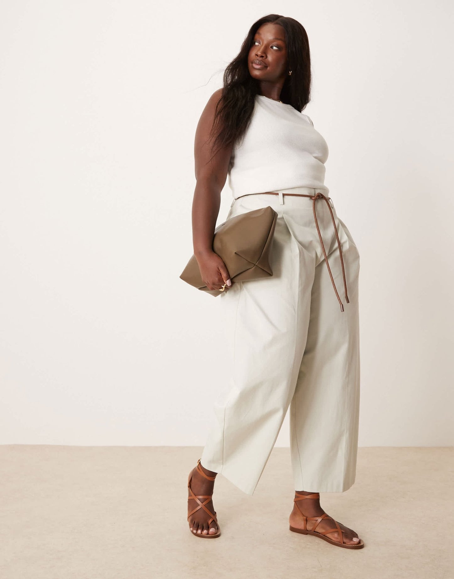 ASOS DESIGN Curve tailored extreme barrel trousers with pleat detail in stone - ASOS Sample Sale