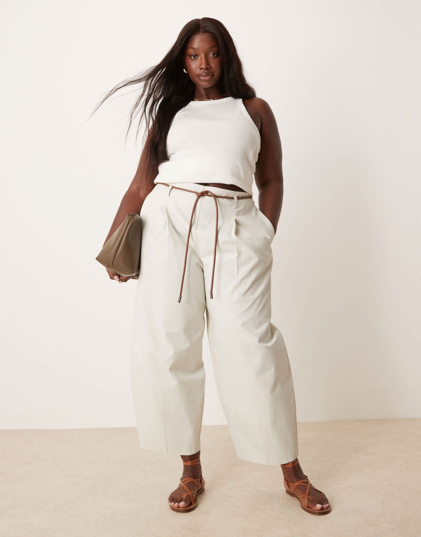 ASOS DESIGN Curve tailored extreme barrel trousers with pleat detail in stone - ASOS Sample Sale