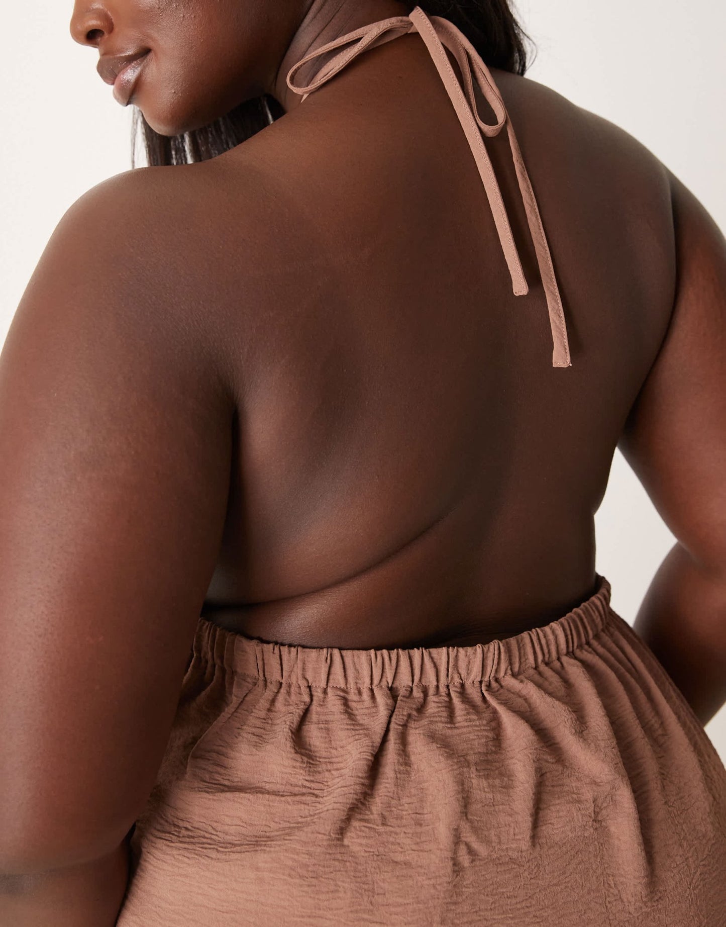 ASOS DESIGN Curve tailored floaty halter neck top co-ord in mocha - ASOS Sample Sale