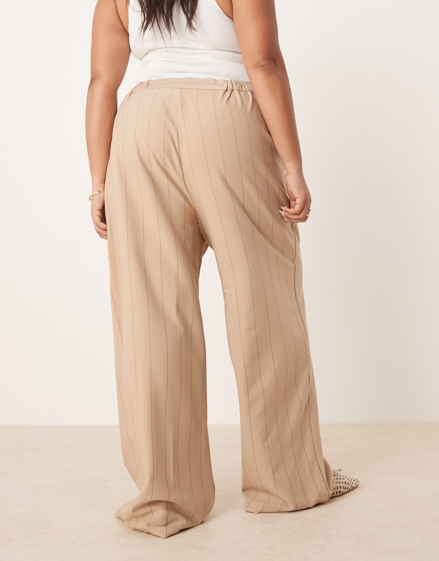 ASOS DESIGN Curve tailored relaxed straight leg trousers in taupe stripe - ASOS Sample Sale