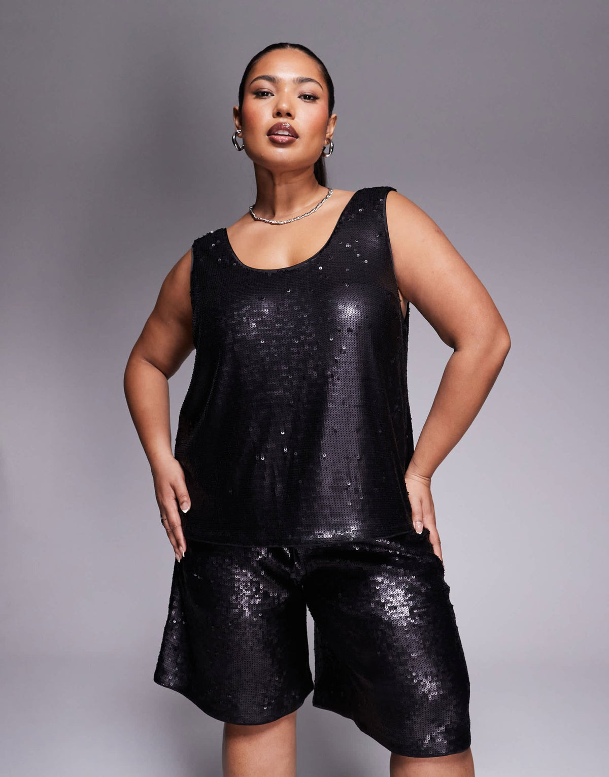 ASOS DESIGN Curve tailored sequin sleeveless co-ord top in black - ASOS Sample Sale