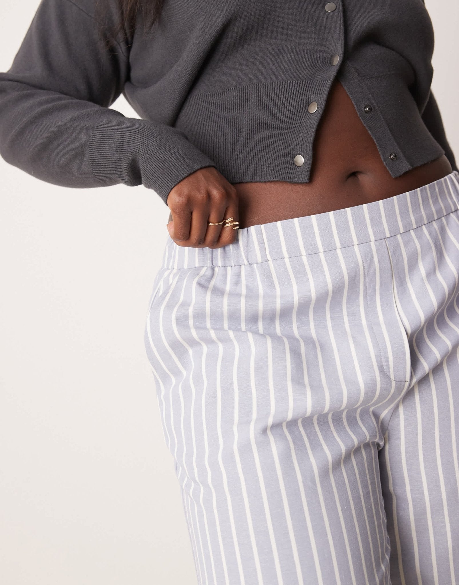 ASOS DESIGN Curve tailored straight leg trouser in blue and white stripe - ASOS Sample Sale