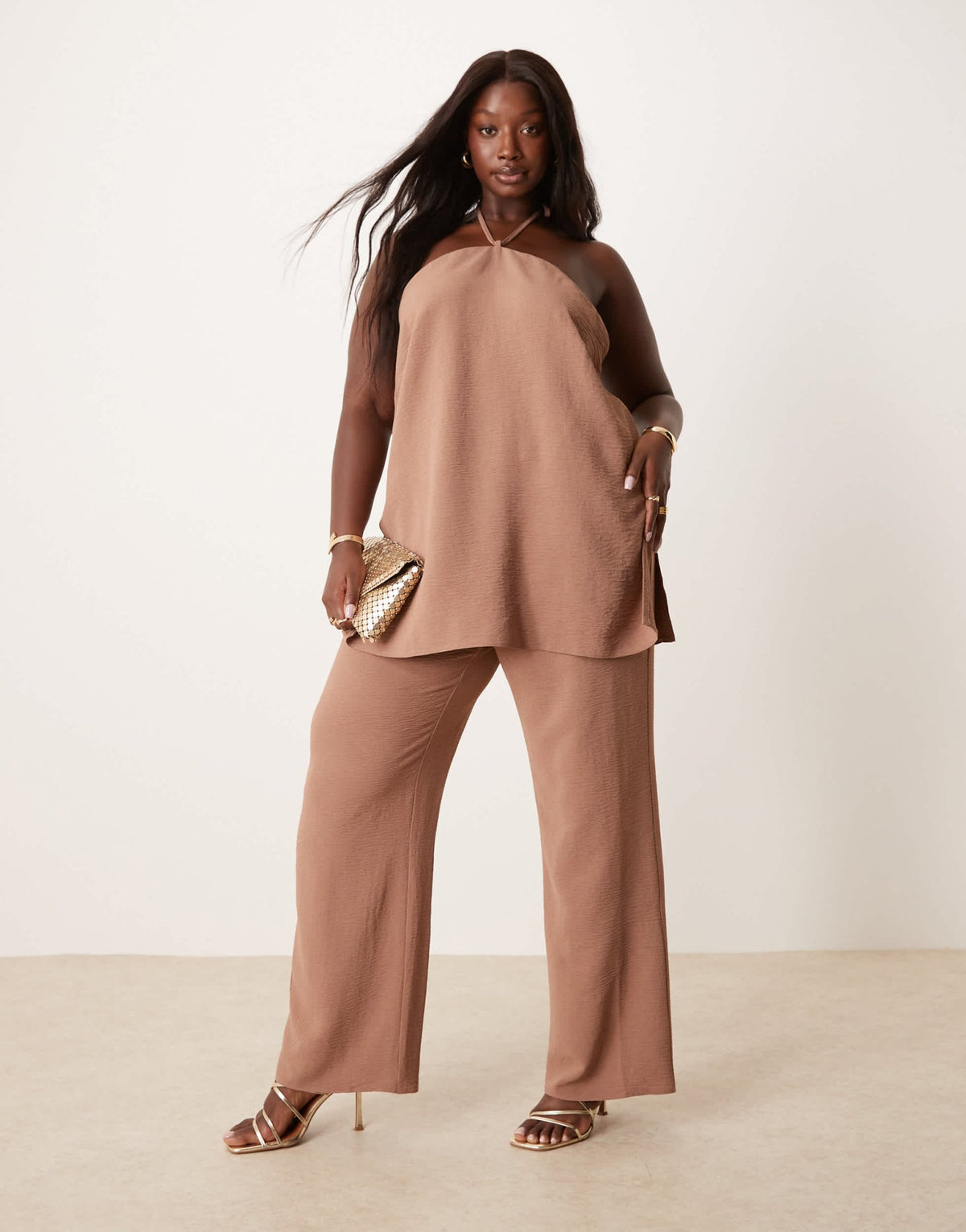 ASOS DESIGN Curve tailored straight leg trousers co-ord in mocha - ASOS Sample Sale