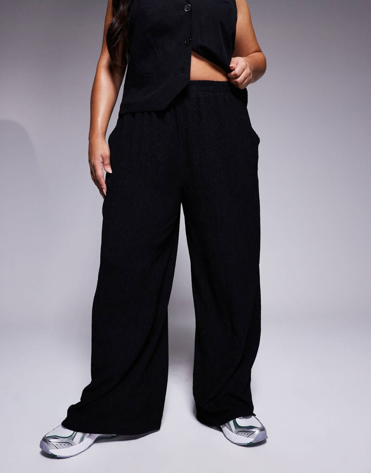 ASOS DESIGN Curve textured wide leg trouser in black - ASOS Sample Sale