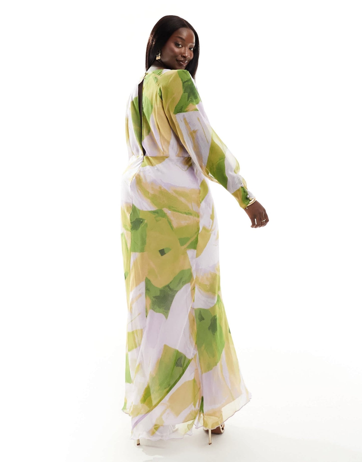 ASOS DESIGN Curve tie front plunge maxi dress in lilac and green abstract print - ASOS Sample Sale