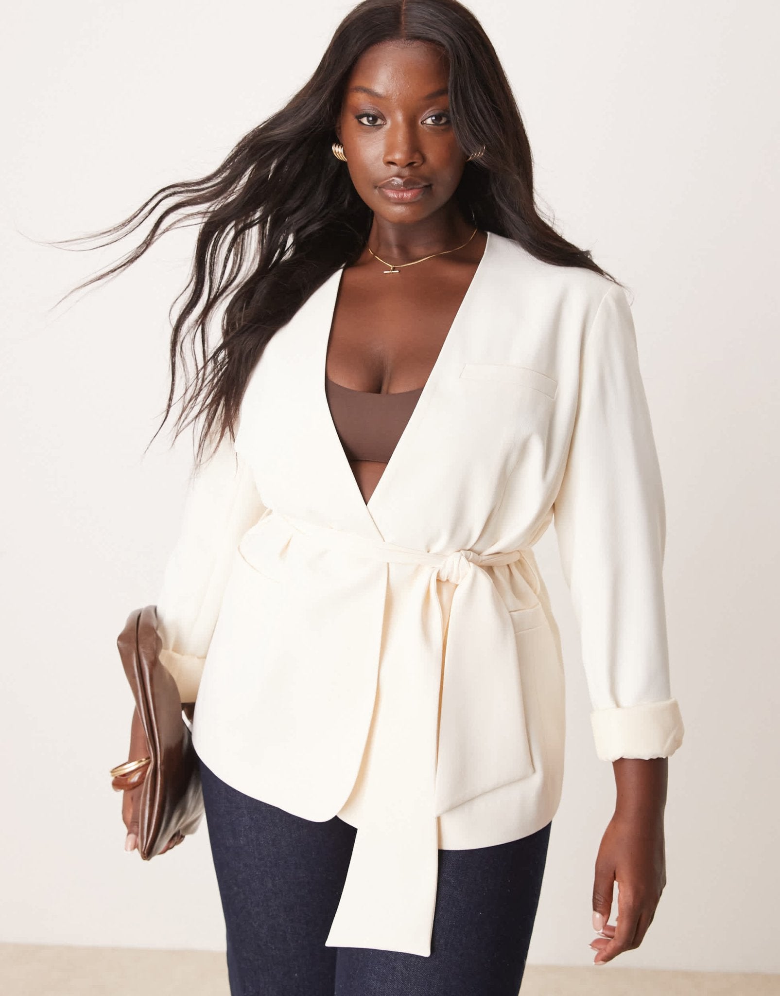 ASOS DESIGN Curve tie waist blazer in buttermilk - ASOS Sample Sale