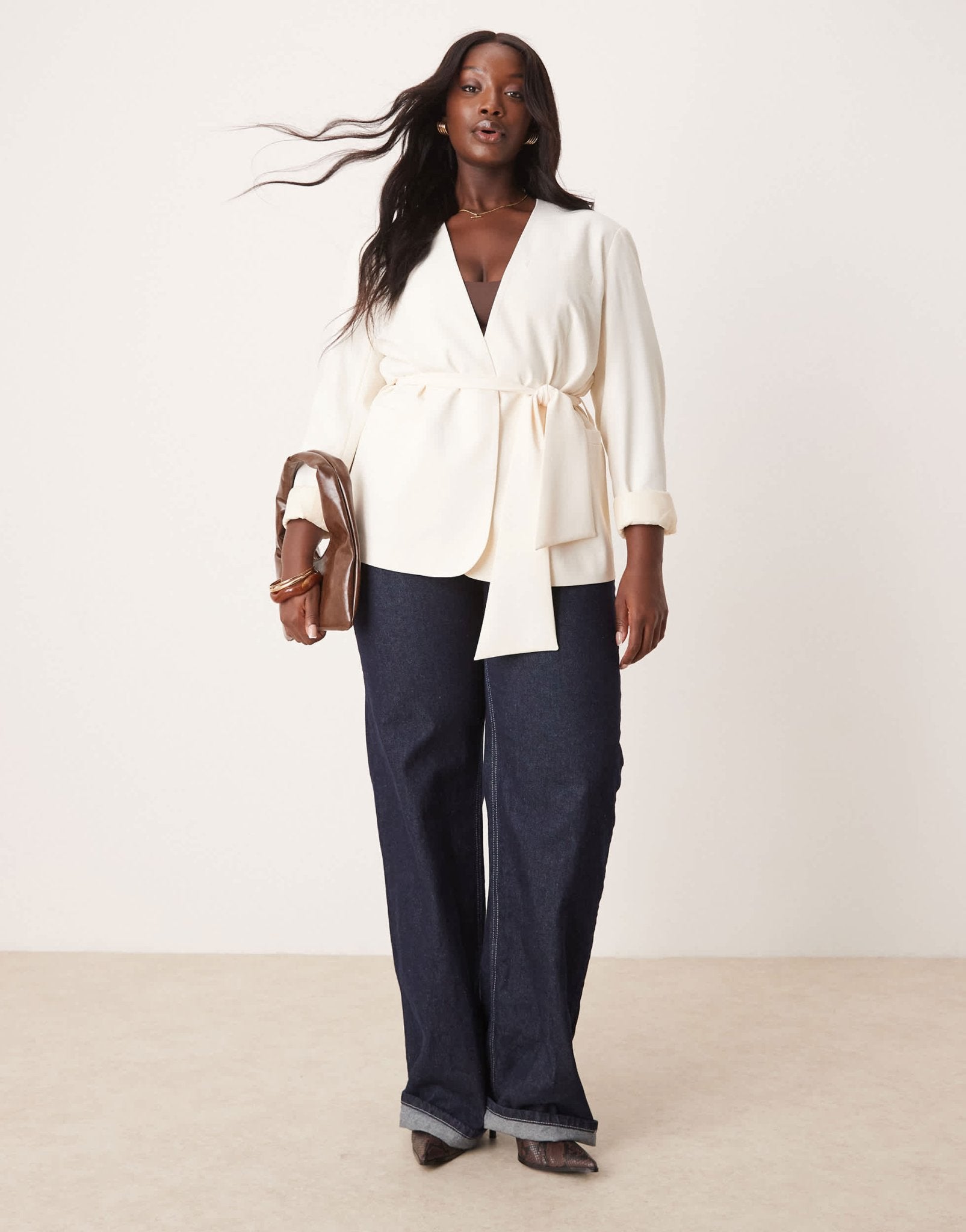 ASOS DESIGN Curve tie waist blazer in buttermilk - ASOS Sample Sale