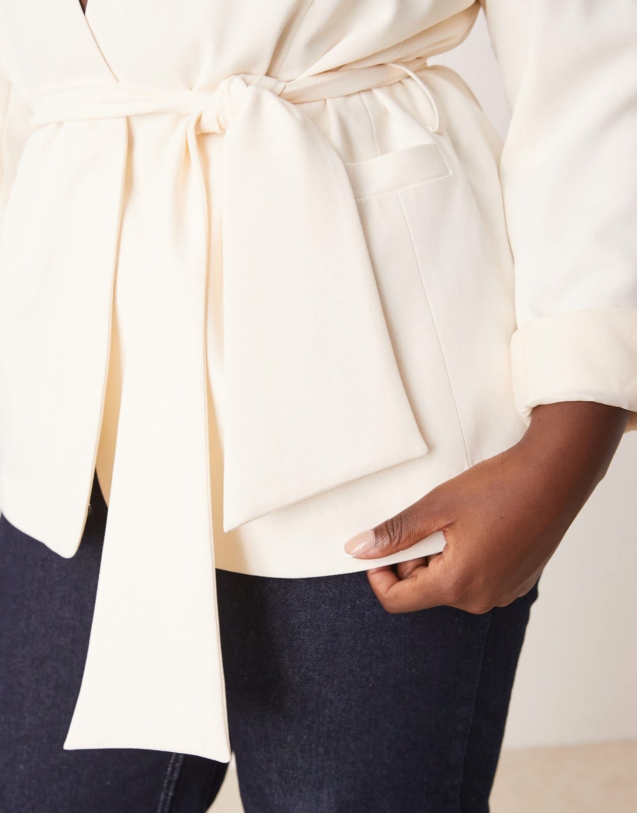 ASOS DESIGN Curve tie waist blazer in buttermilk - ASOS Sample Sale